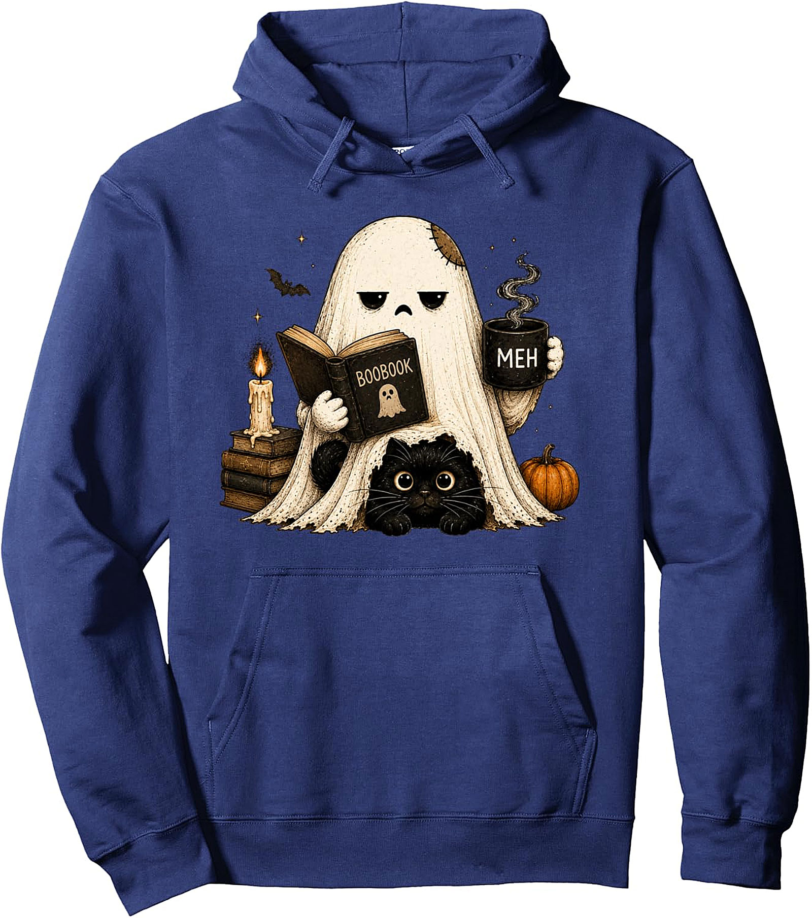 Meh Ghost Cat Hoodie | Funny Halloween Coffee Pullover