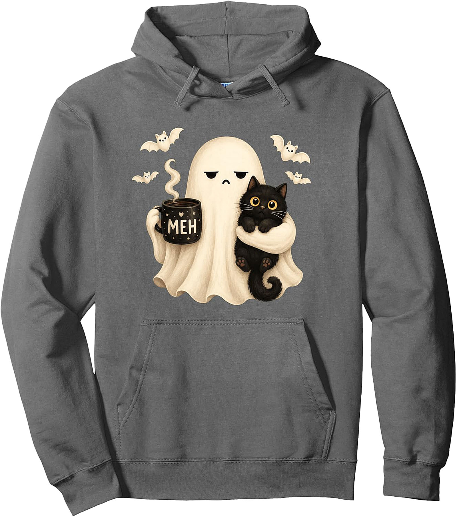 Halloween Meh Ghost Cat Pullover Hoodie | Cozy & Unique Gift