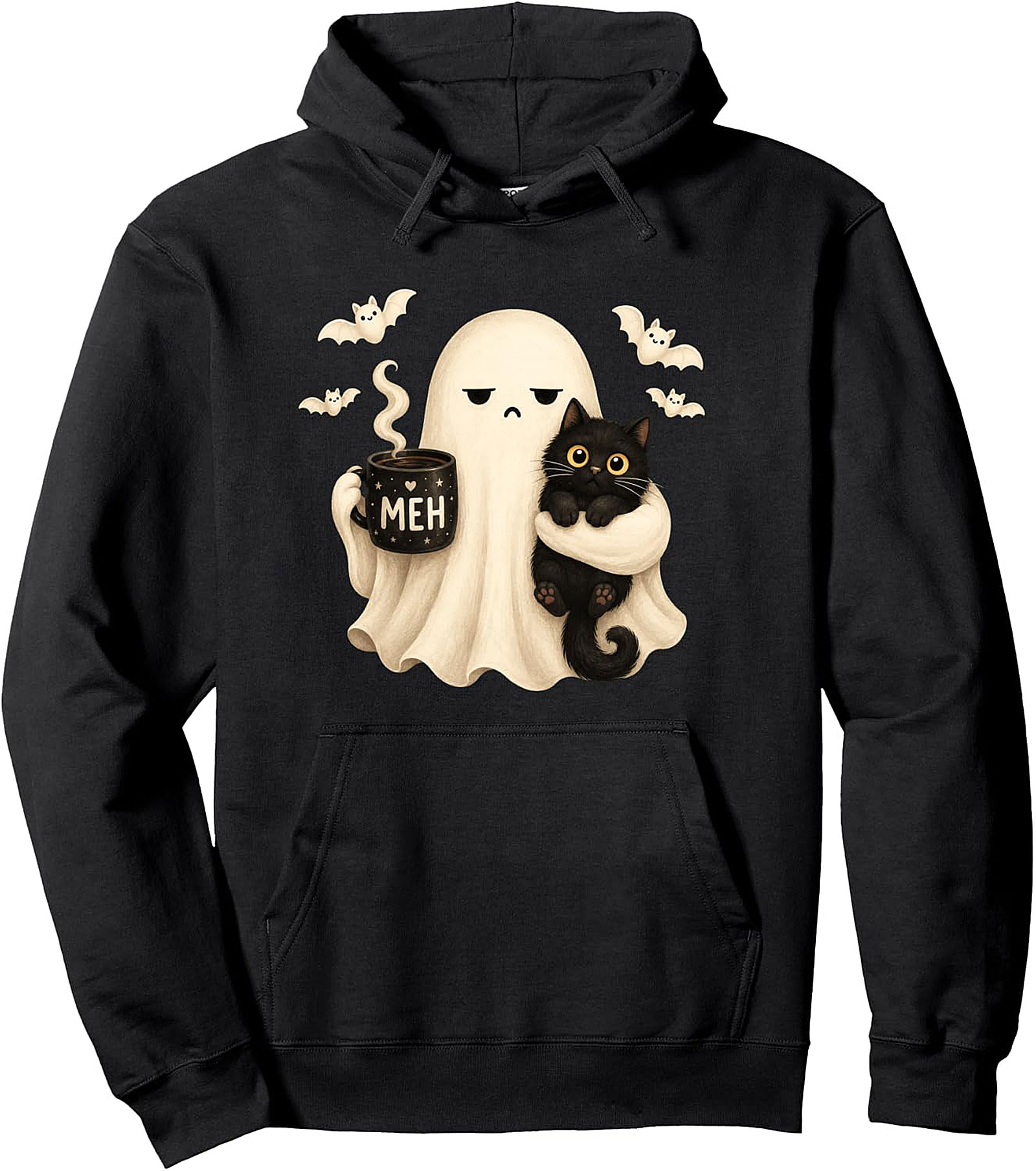Halloween Meh Ghost Cat Pullover Hoodie | Cozy & Unique Gift