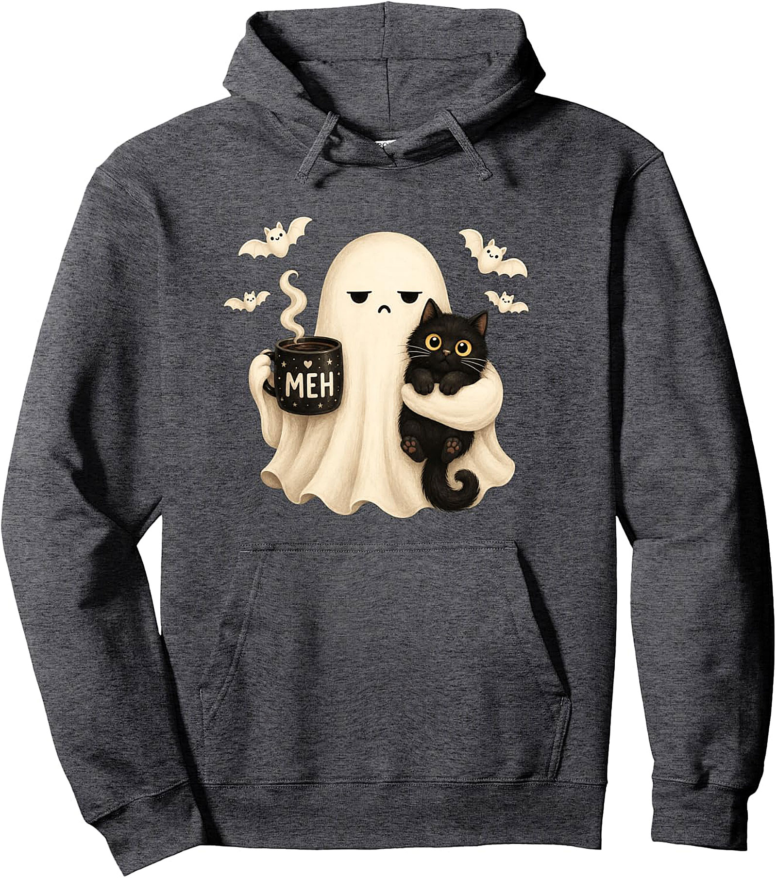 Halloween Meh Ghost Cat Pullover Hoodie | Cozy & Unique Gift