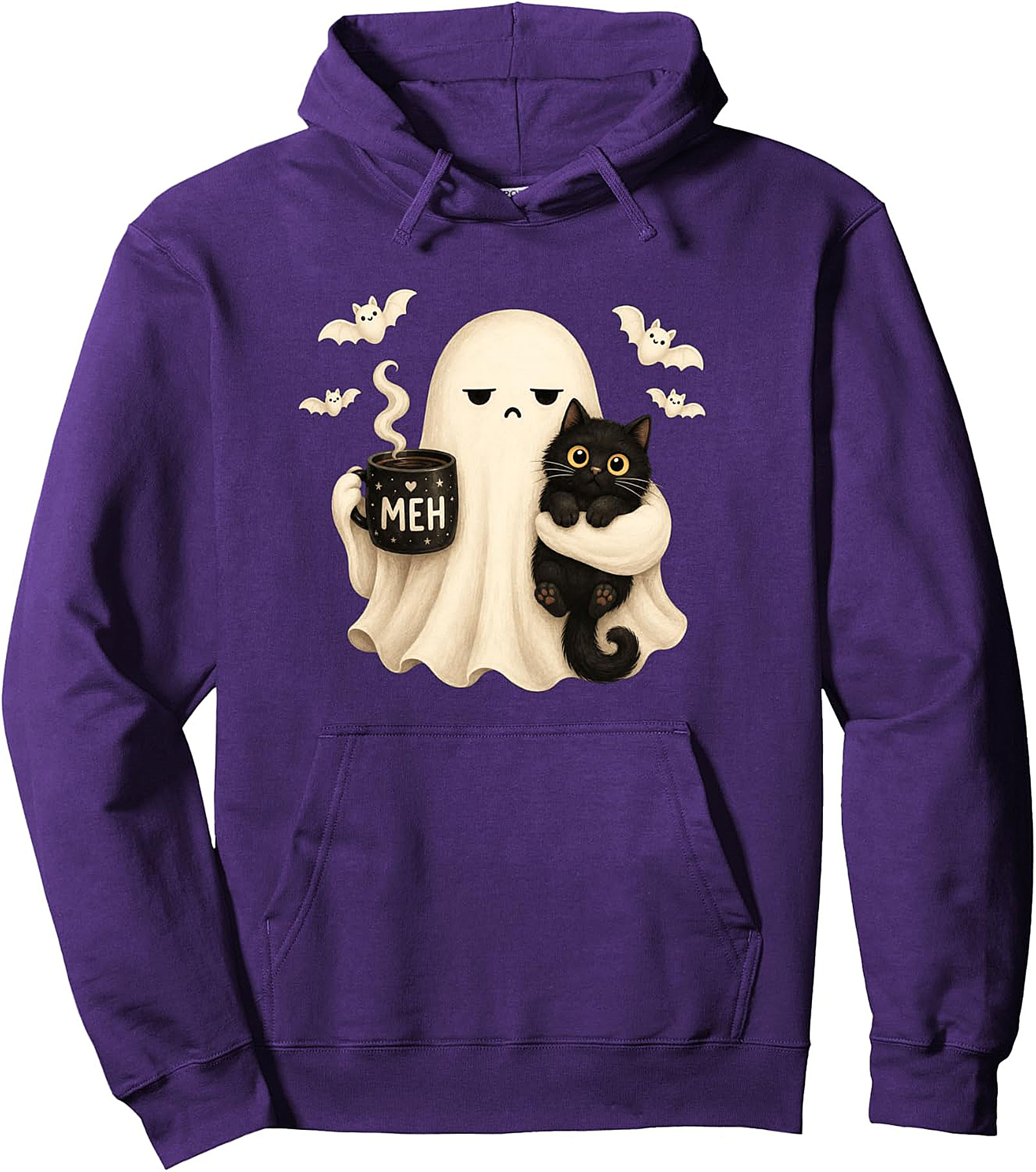 Halloween Meh Ghost Cat Pullover Hoodie | Cozy & Unique Gift