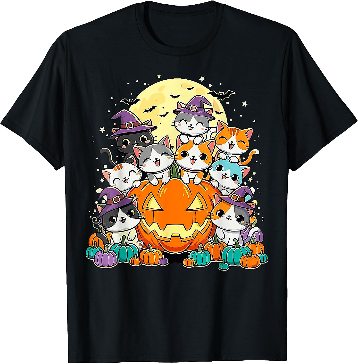 Halloween Cat Kawaii Pumpkin T-Shirt | Cute Spooky Tee