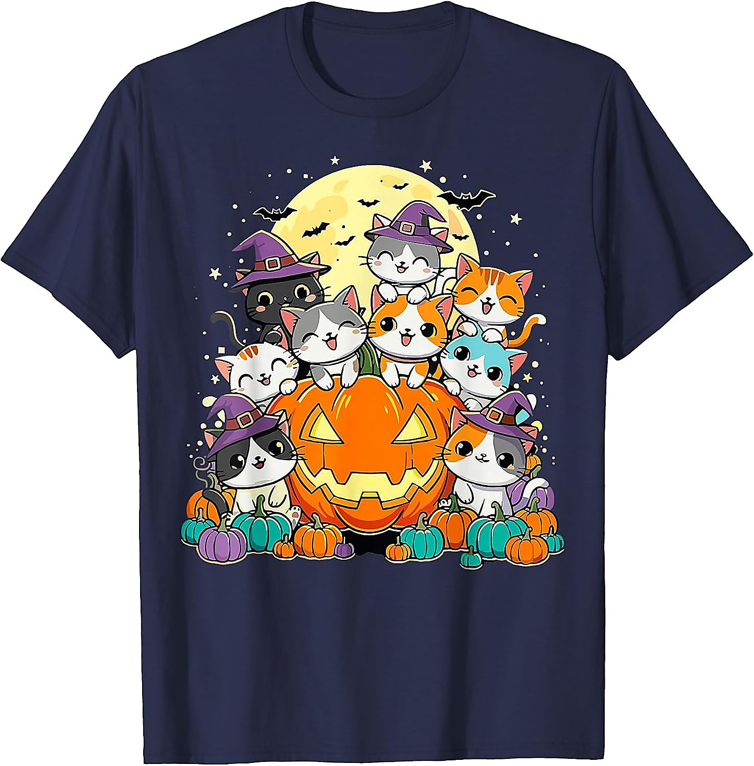 Halloween Cat Kawaii Pumpkin T-Shirt | Cute Spooky Tee