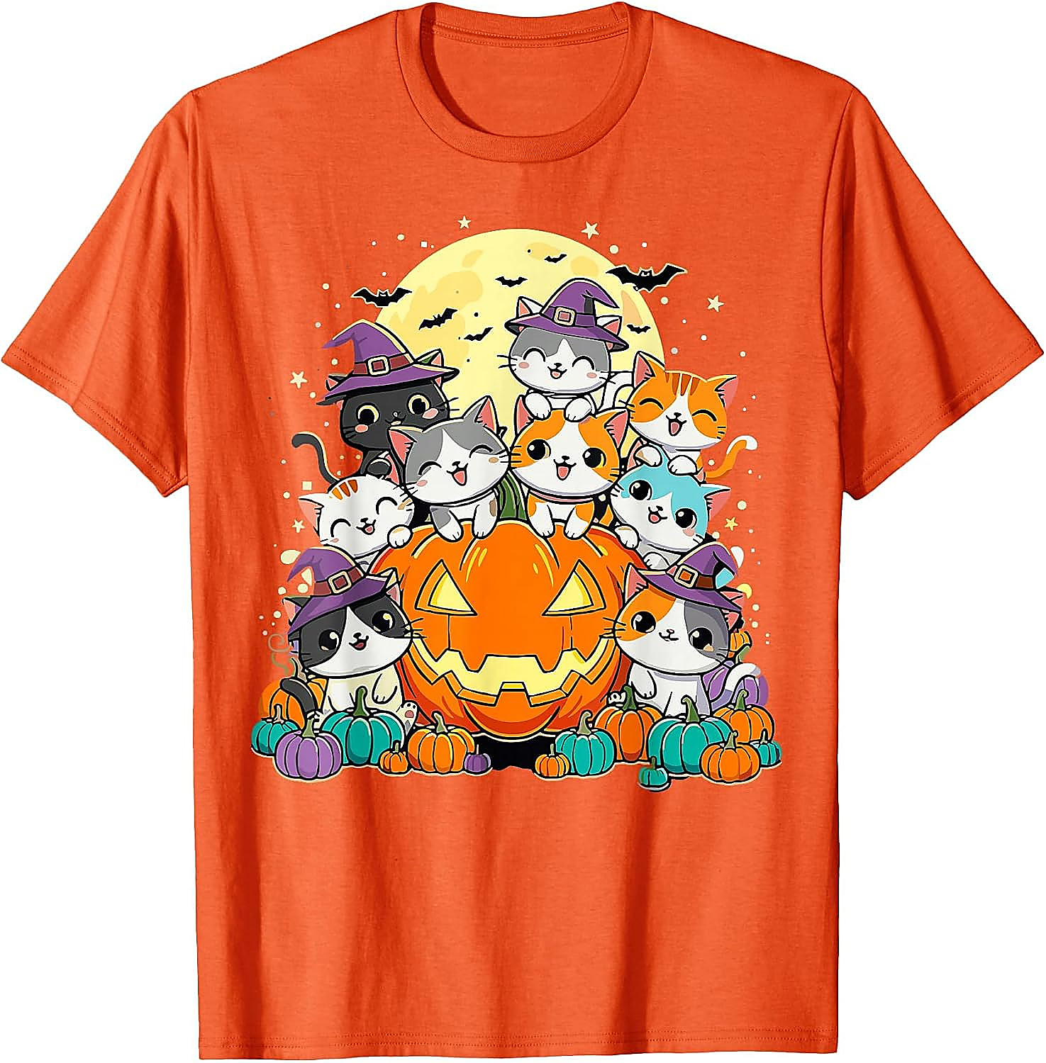 Halloween Cat Kawaii Pumpkin T-Shirt | Cute Spooky Tee