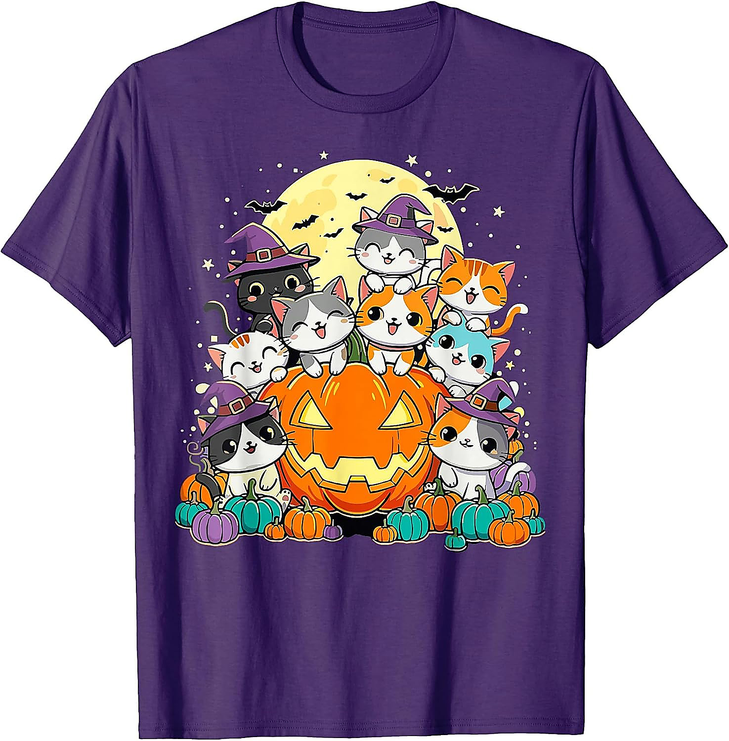 Halloween Cat Kawaii Pumpkin T-Shirt | Cute Spooky Tee