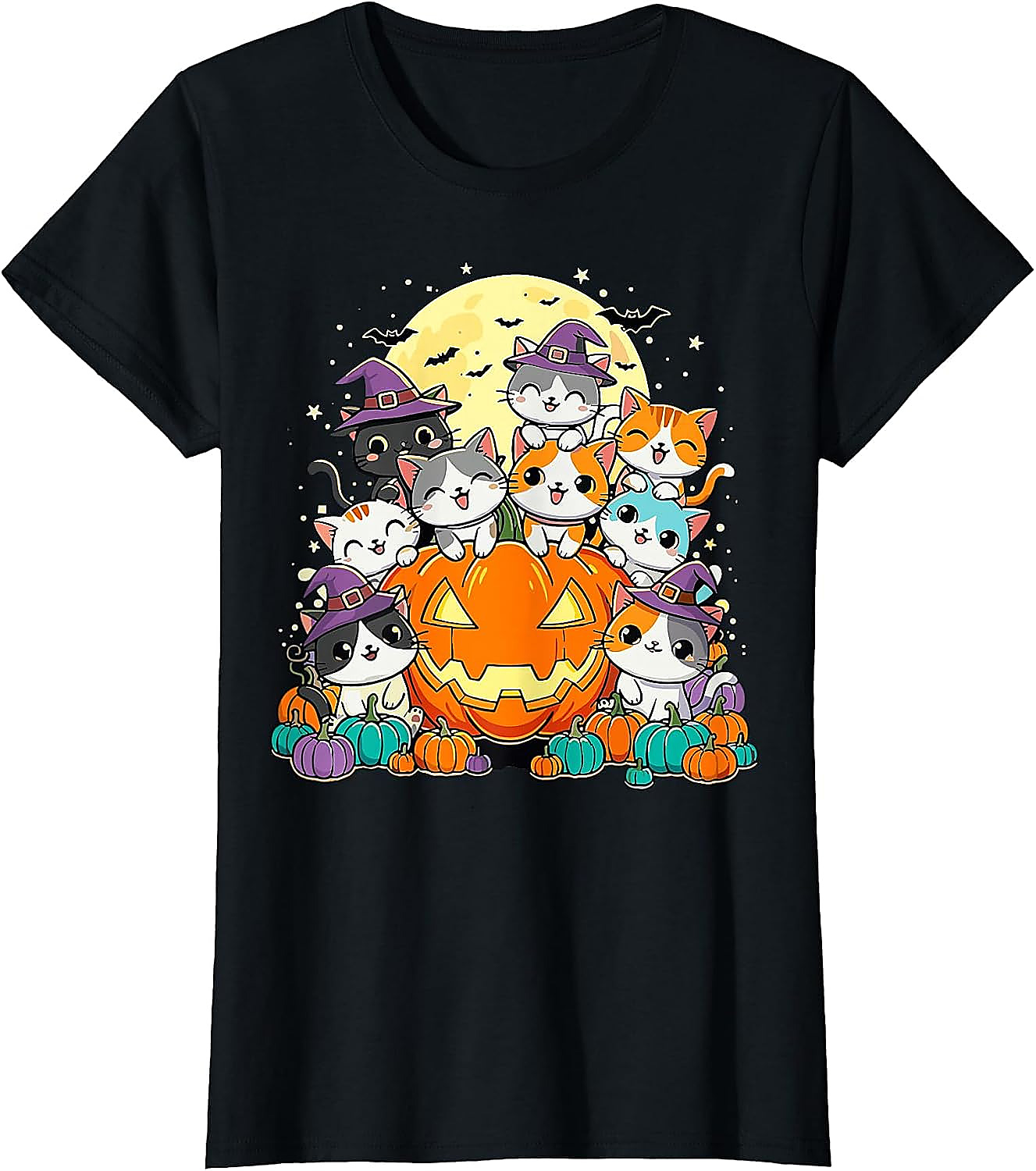 Halloween Cat Kawaii Pumpkin T-Shirt | Cute Spooky Tee