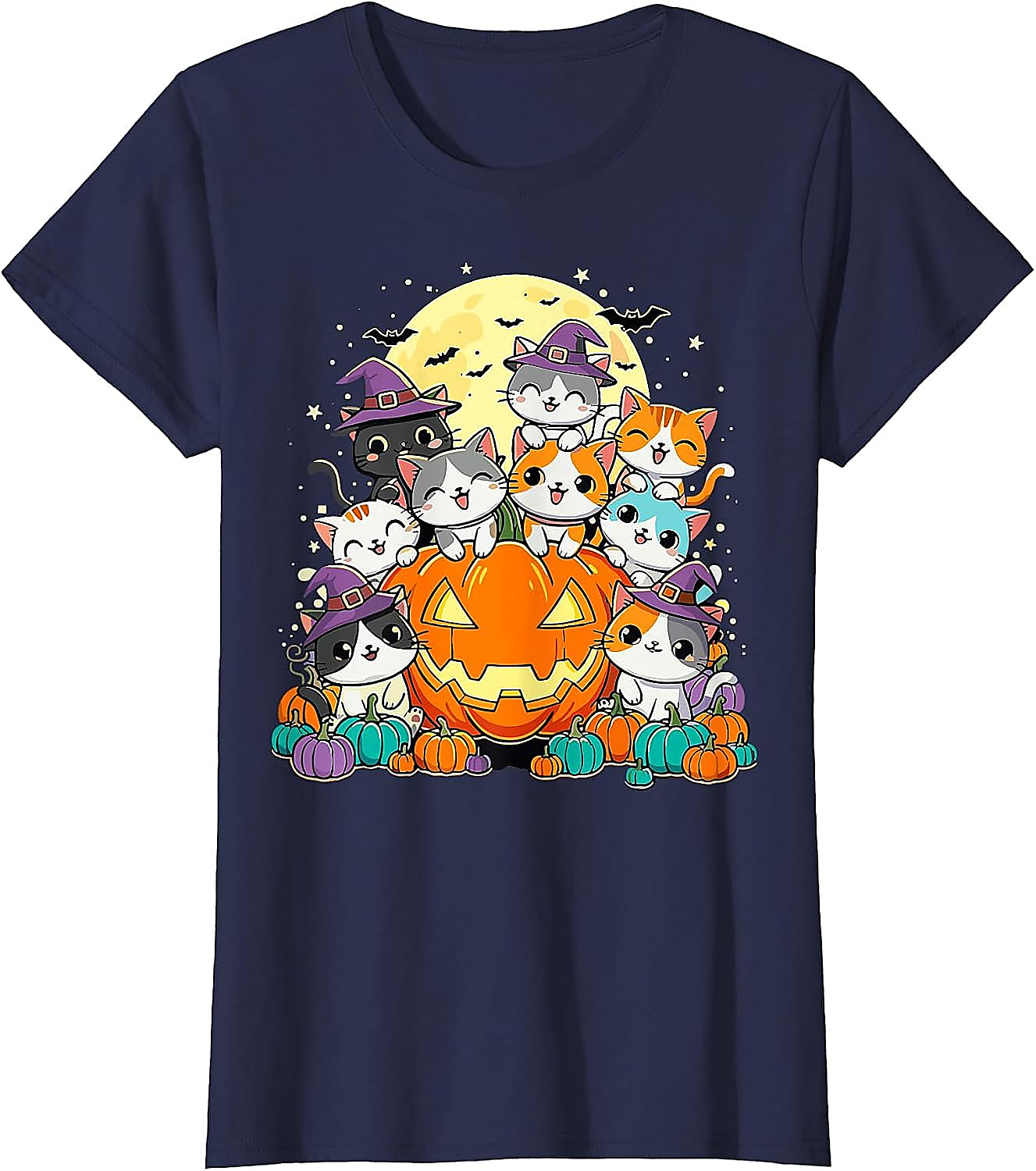 Halloween Cat Kawaii Pumpkin T-Shirt | Cute Spooky Tee
