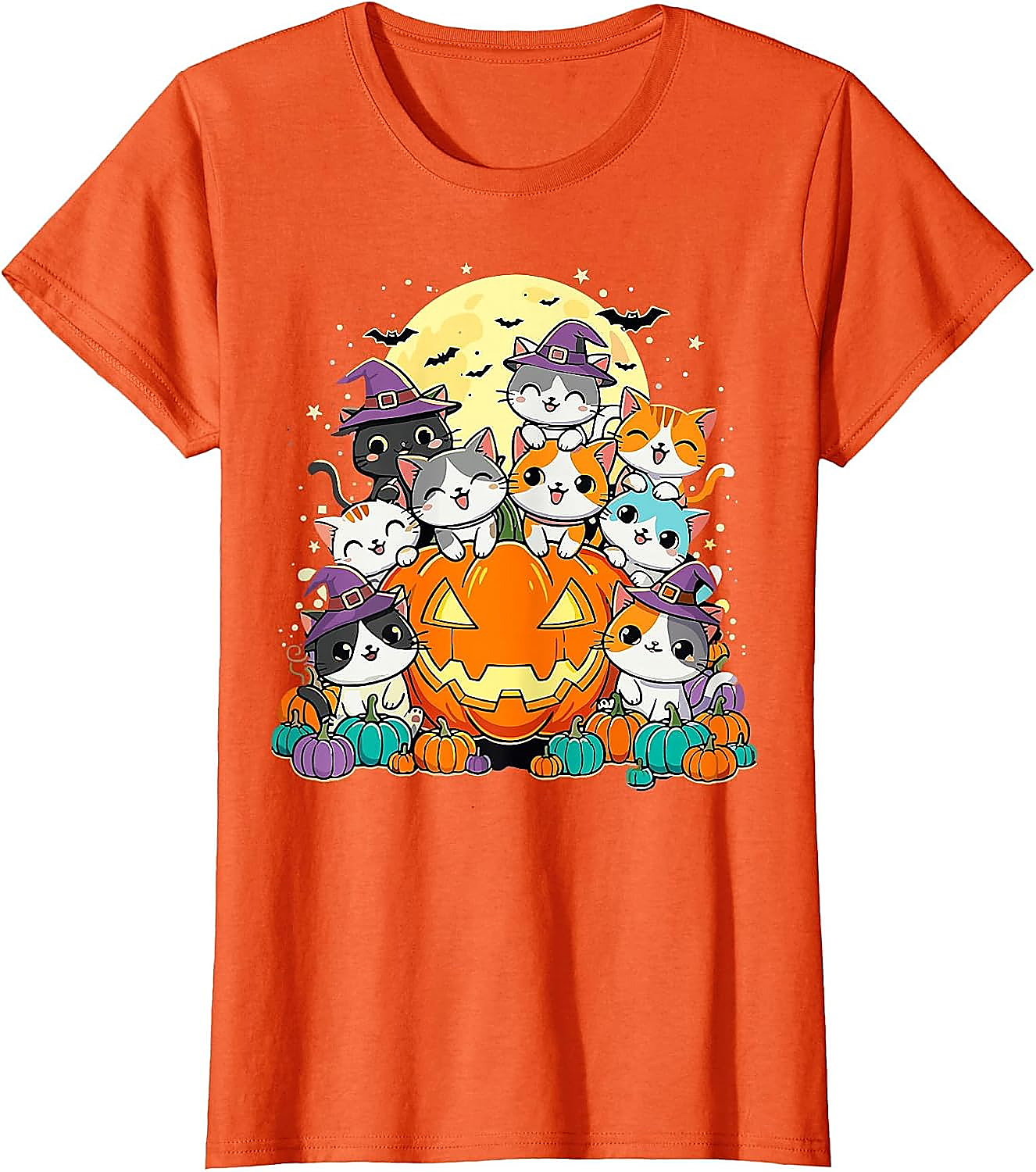 Halloween Cat Kawaii Pumpkin T-Shirt | Cute Spooky Tee