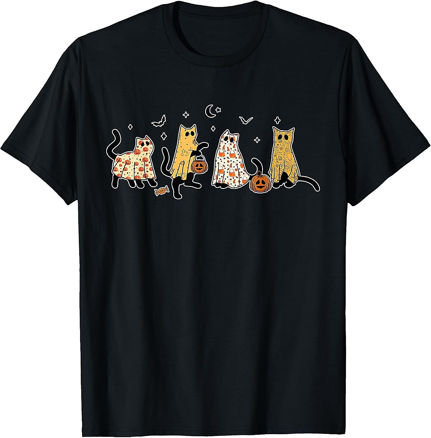 Ghost Cats Halloween T-Shirt | Cute Black Cat Graphic Tee