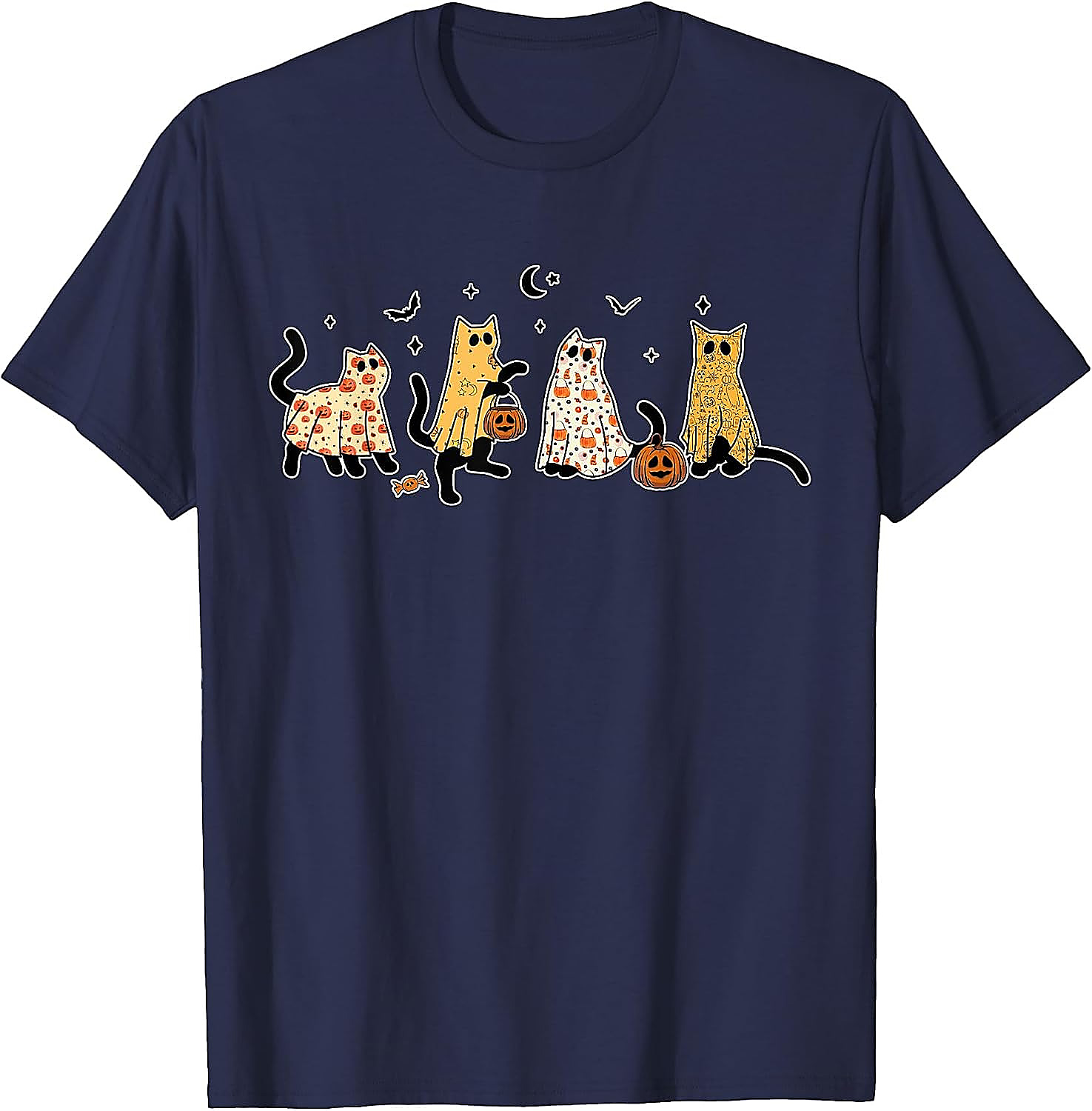 Ghost Cats Halloween T-Shirt | Cute Black Cat Graphic Tee