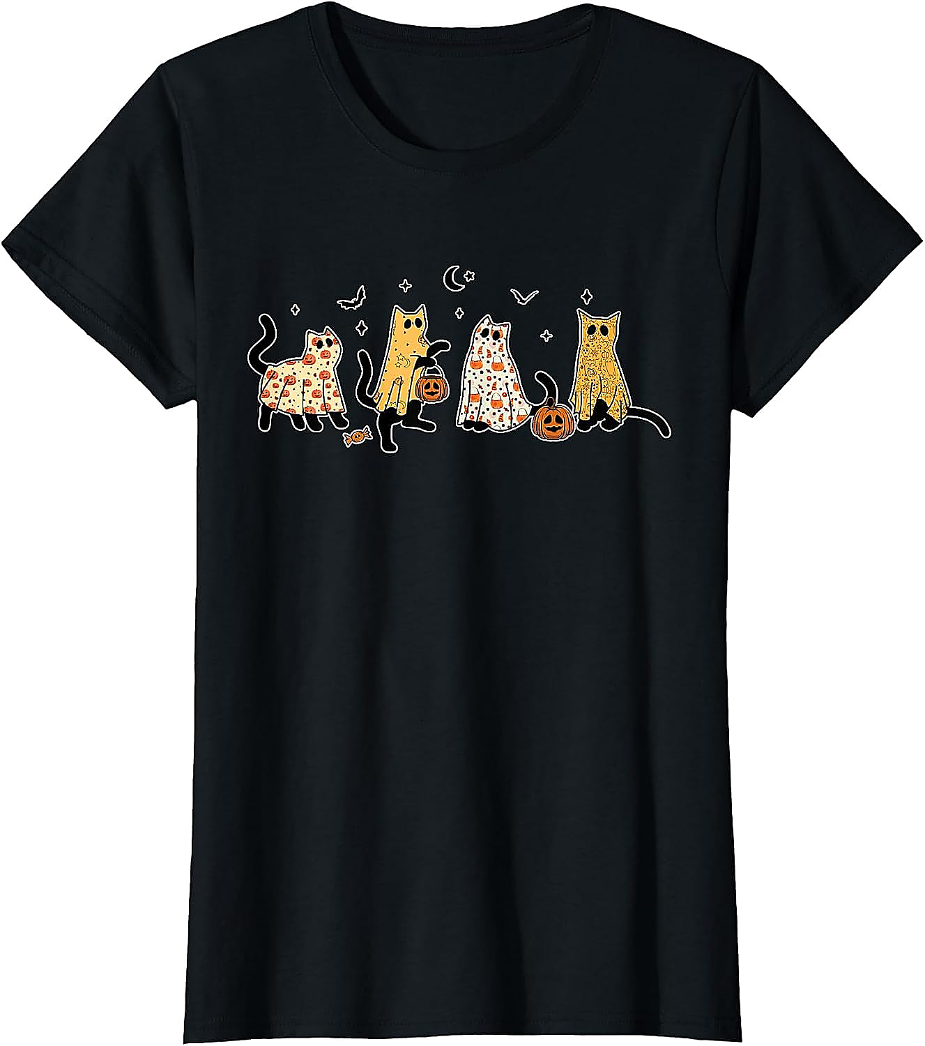 Ghost Cats Halloween T-Shirt | Cute Black Cat Graphic Tee