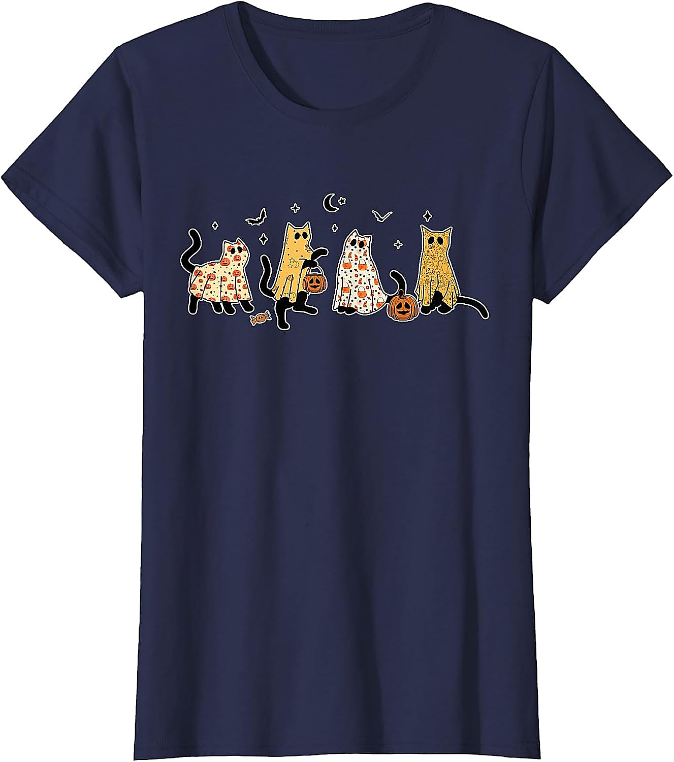 Ghost Cats Halloween T-Shirt | Cute Black Cat Graphic Tee