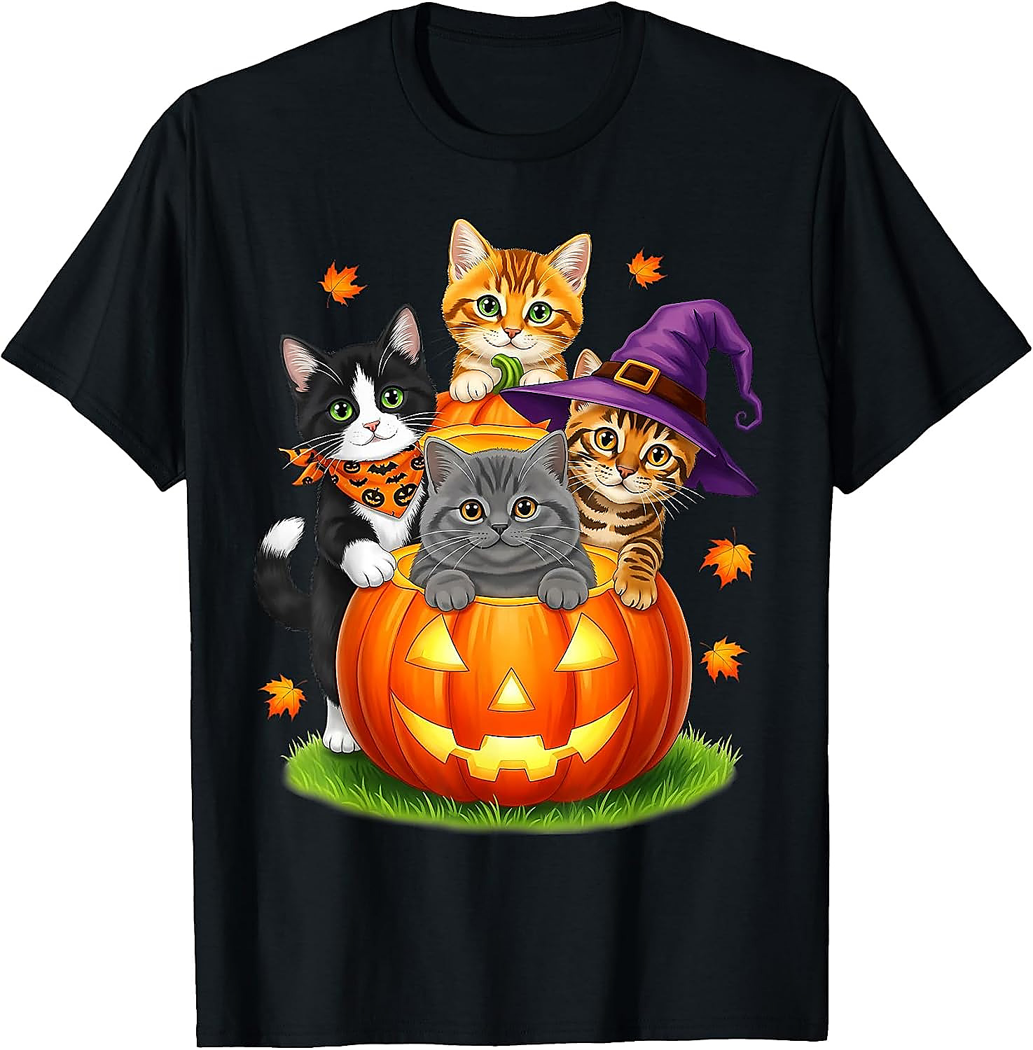 Cute Halloween Cats Pumpkin T-Shirt | Spooky Kitten Tee
