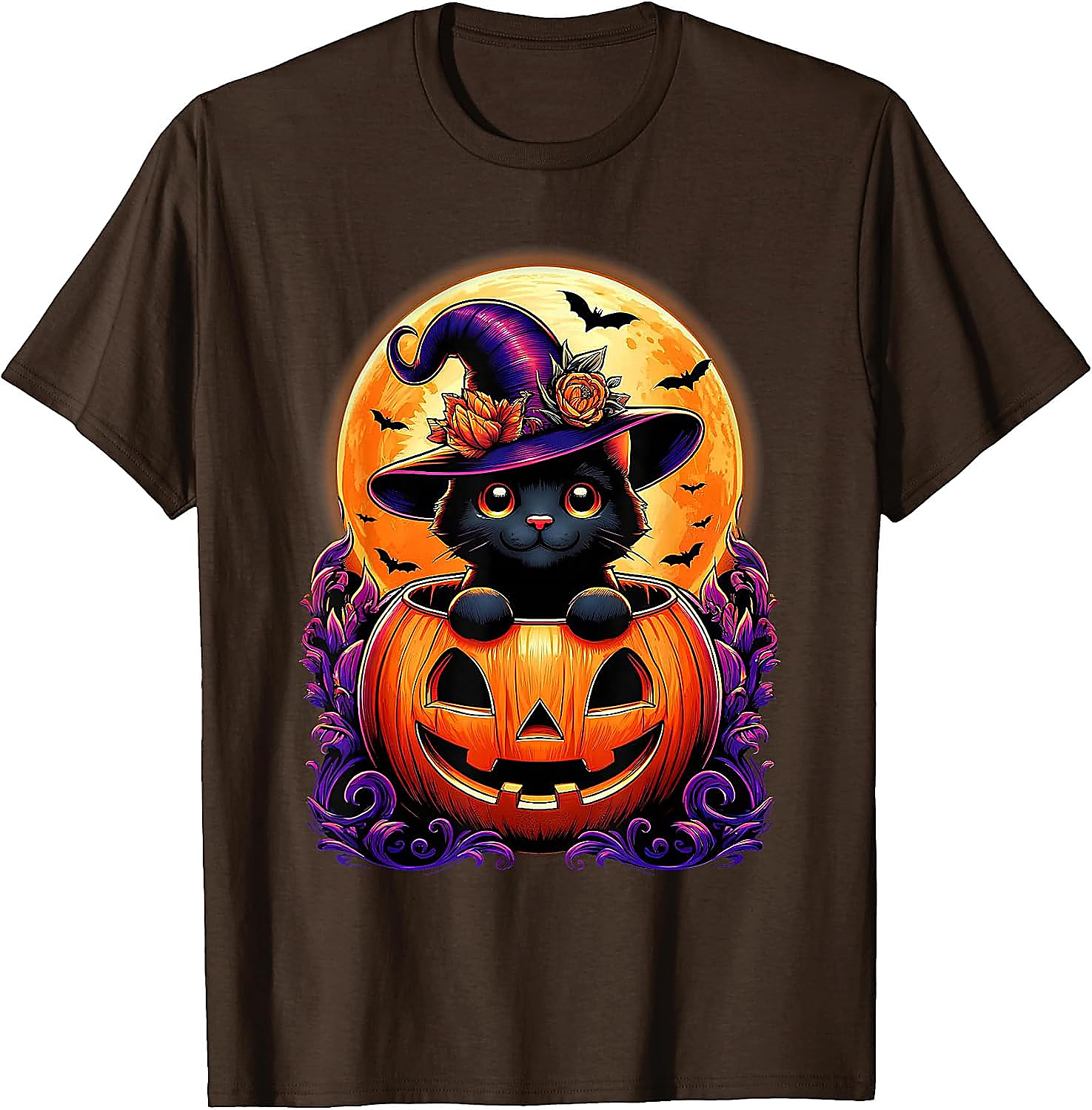 Black Cat Pumpkin Halloween T-Shirt | Cute Witch Graphic Tee