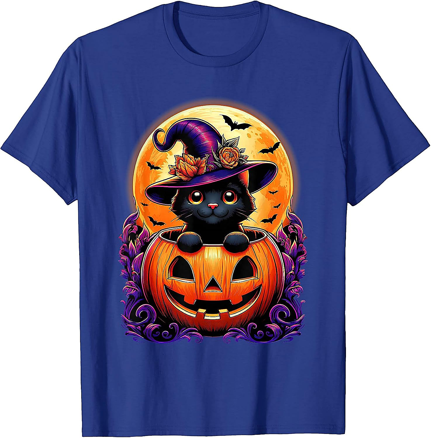 Black Cat Pumpkin Halloween T-Shirt | Cute Witch Graphic Tee
