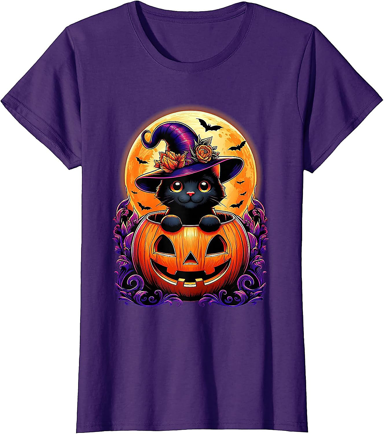 Black Cat Pumpkin Halloween T-Shirt | Cute Witch Graphic Tee