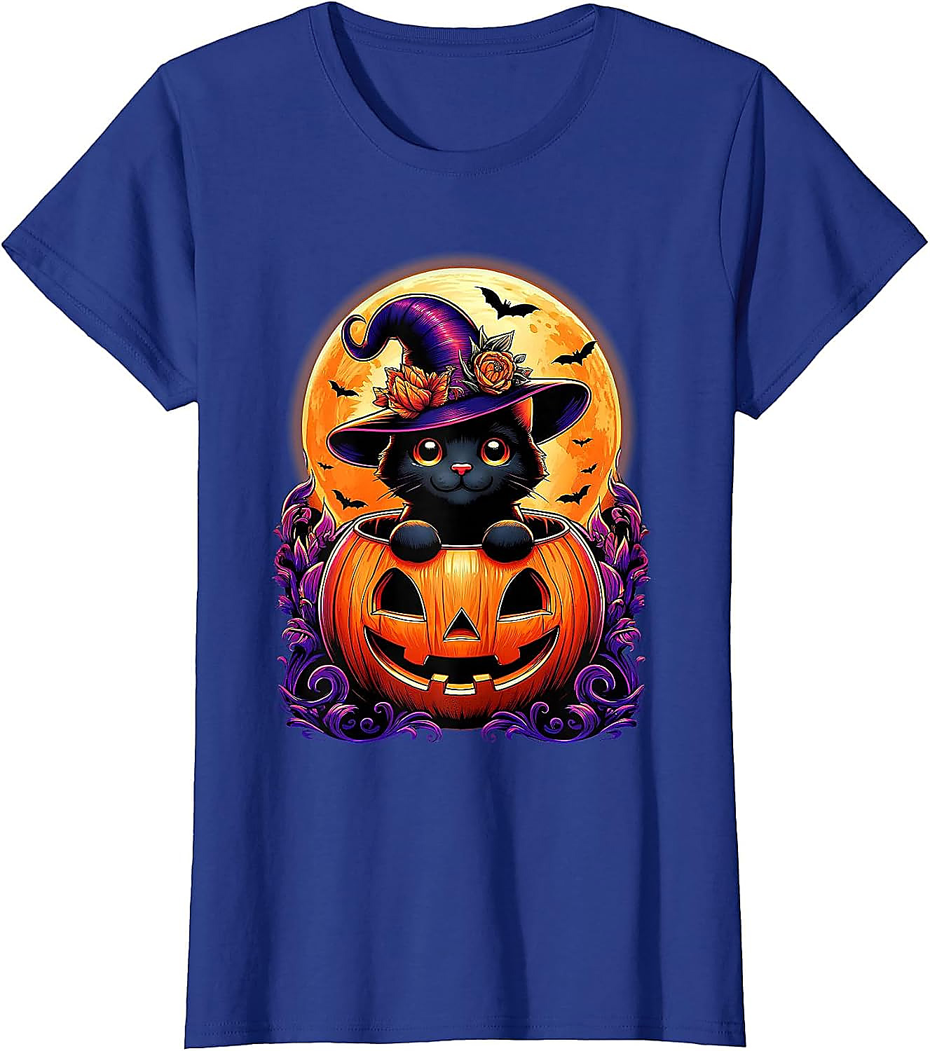 Black Cat Pumpkin Halloween T-Shirt | Cute Witch Graphic Tee