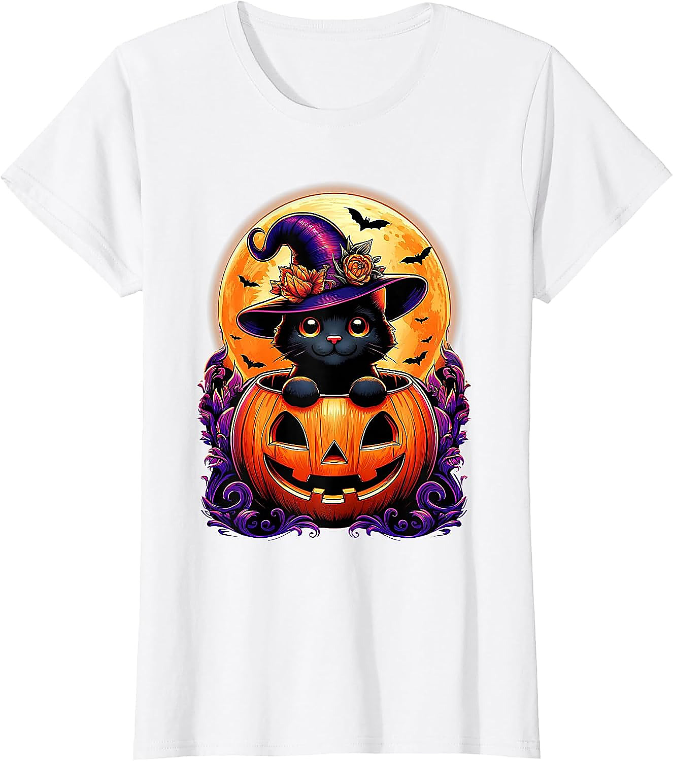 Black Cat Pumpkin Halloween T-Shirt | Cute Witch Graphic Tee