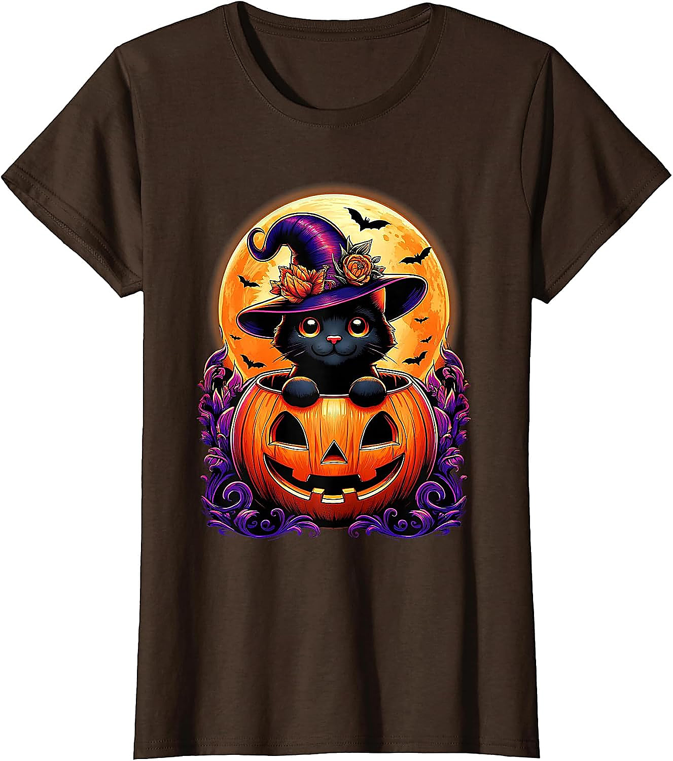 Black Cat Pumpkin Halloween T-Shirt | Cute Witch Graphic Tee