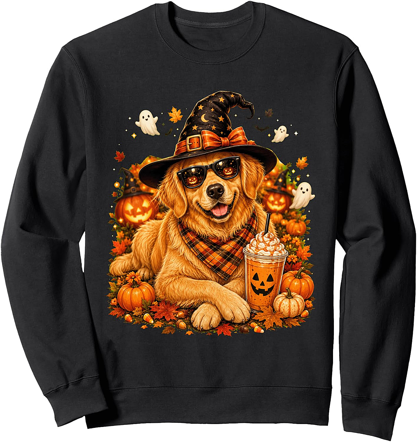 Cute Witch Dog Golden Retriever Halloween Sweatshirt