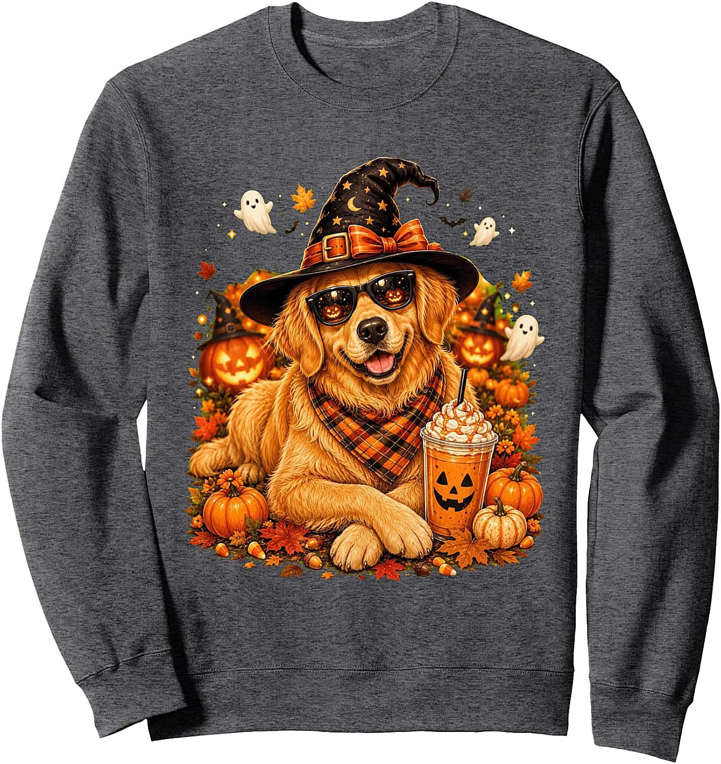  Cute Witch Dog Golden Retriever Halloween Sweatshirt