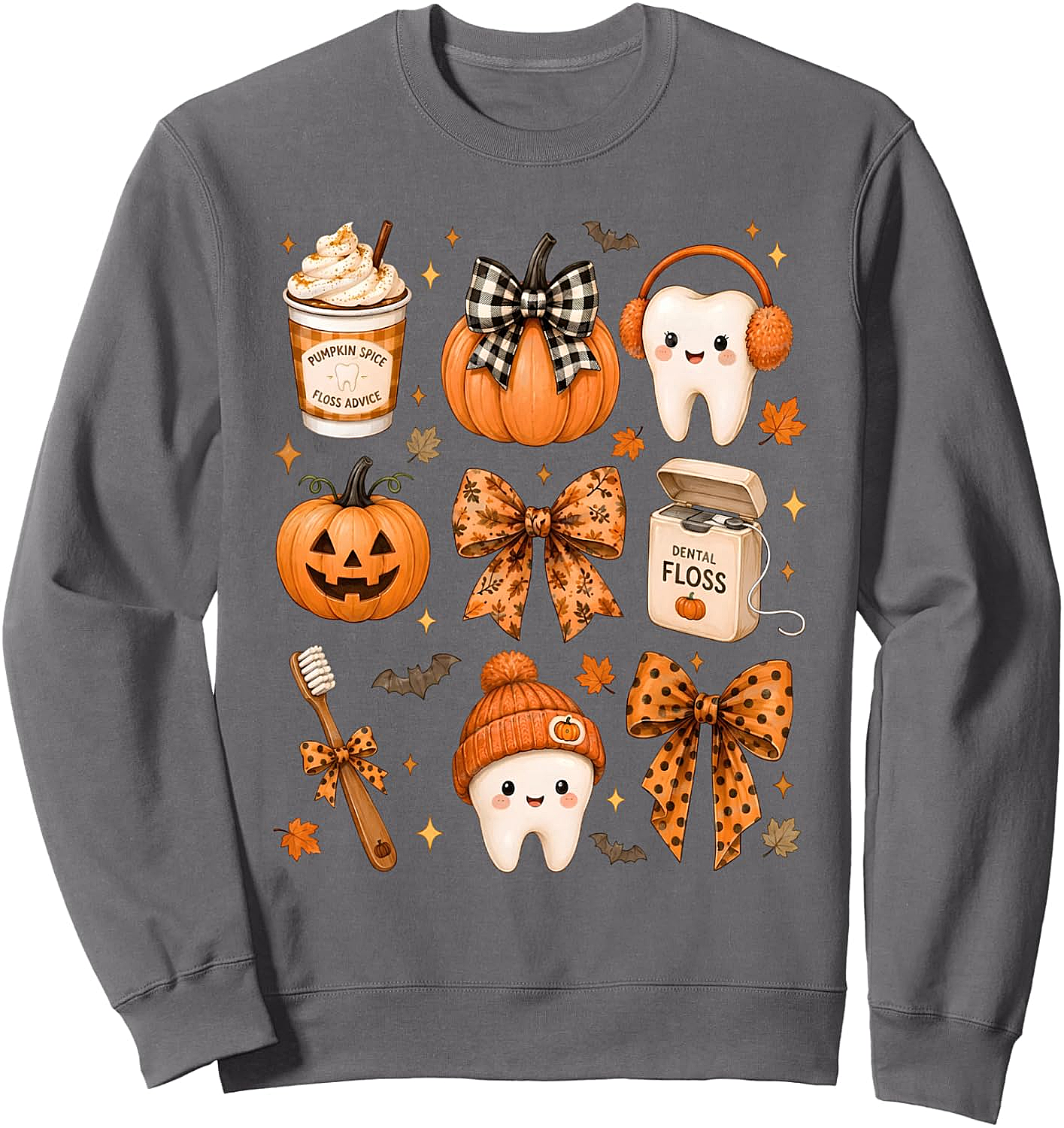 Fall Dentist Halloween Tooth Pumpkin Bow Sweatshirt - Cozy Style