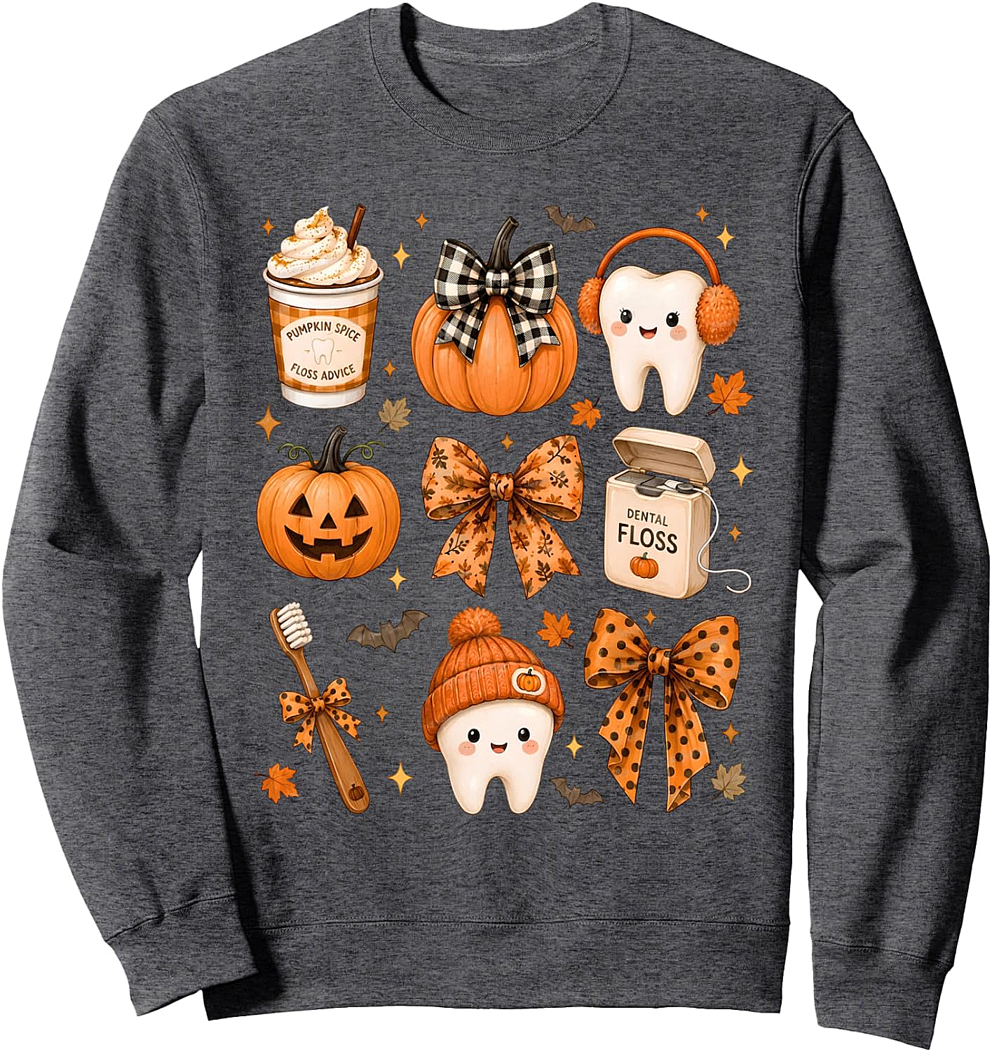 Fall Dentist Halloween Tooth Pumpkin Bow Sweatshirt - Cozy Style