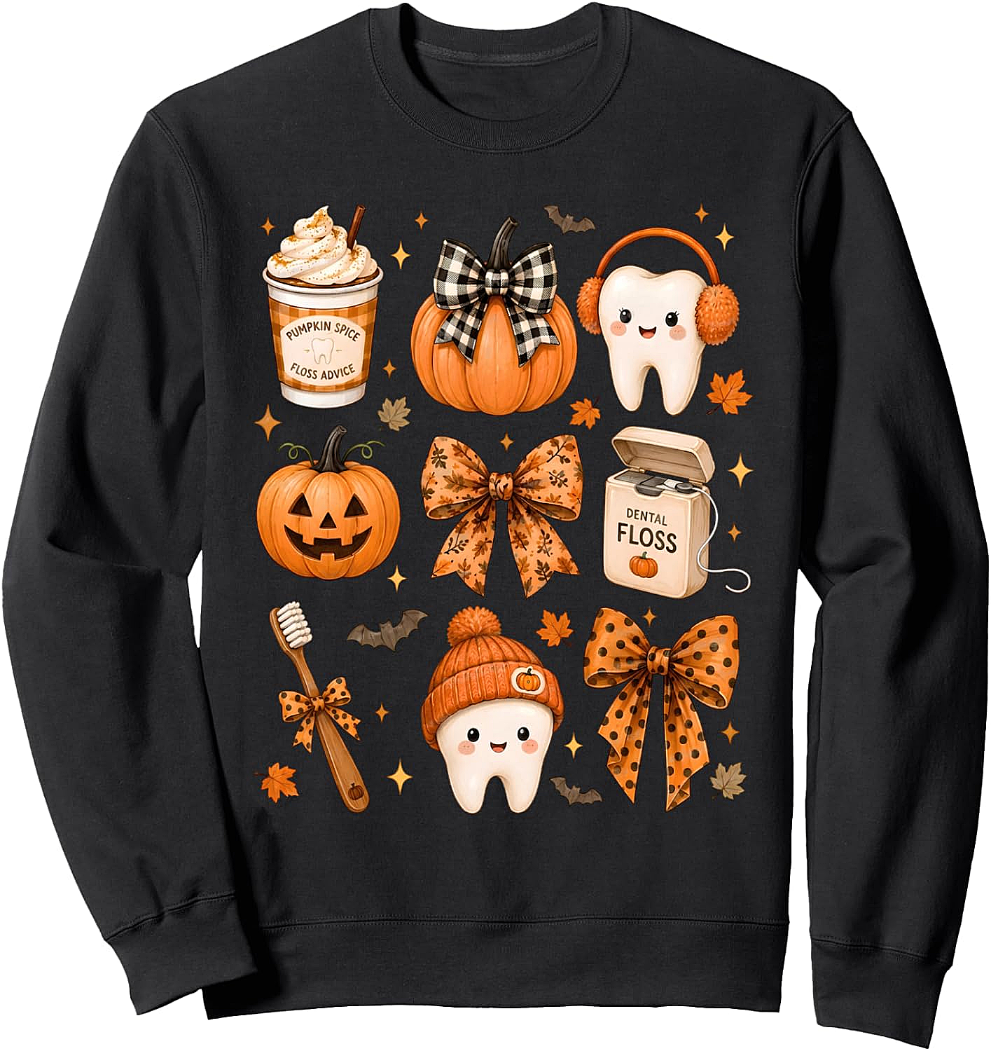 Fall Dentist Halloween Tooth Pumpkin Bow Sweatshirt - Cozy Style