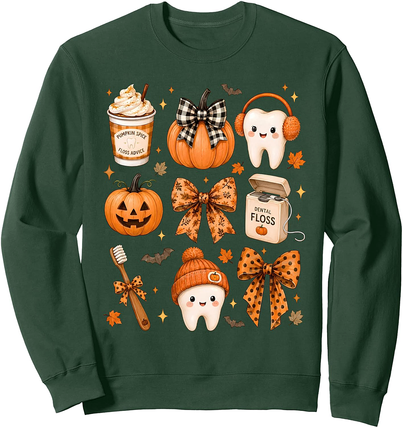 Fall Dentist Halloween Tooth Pumpkin Bow Sweatshirt - Cozy Style