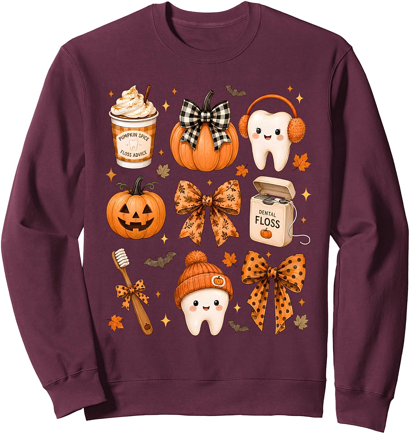 Fall Dentist Halloween Tooth Pumpkin Bow Sweatshirt - Cozy Style