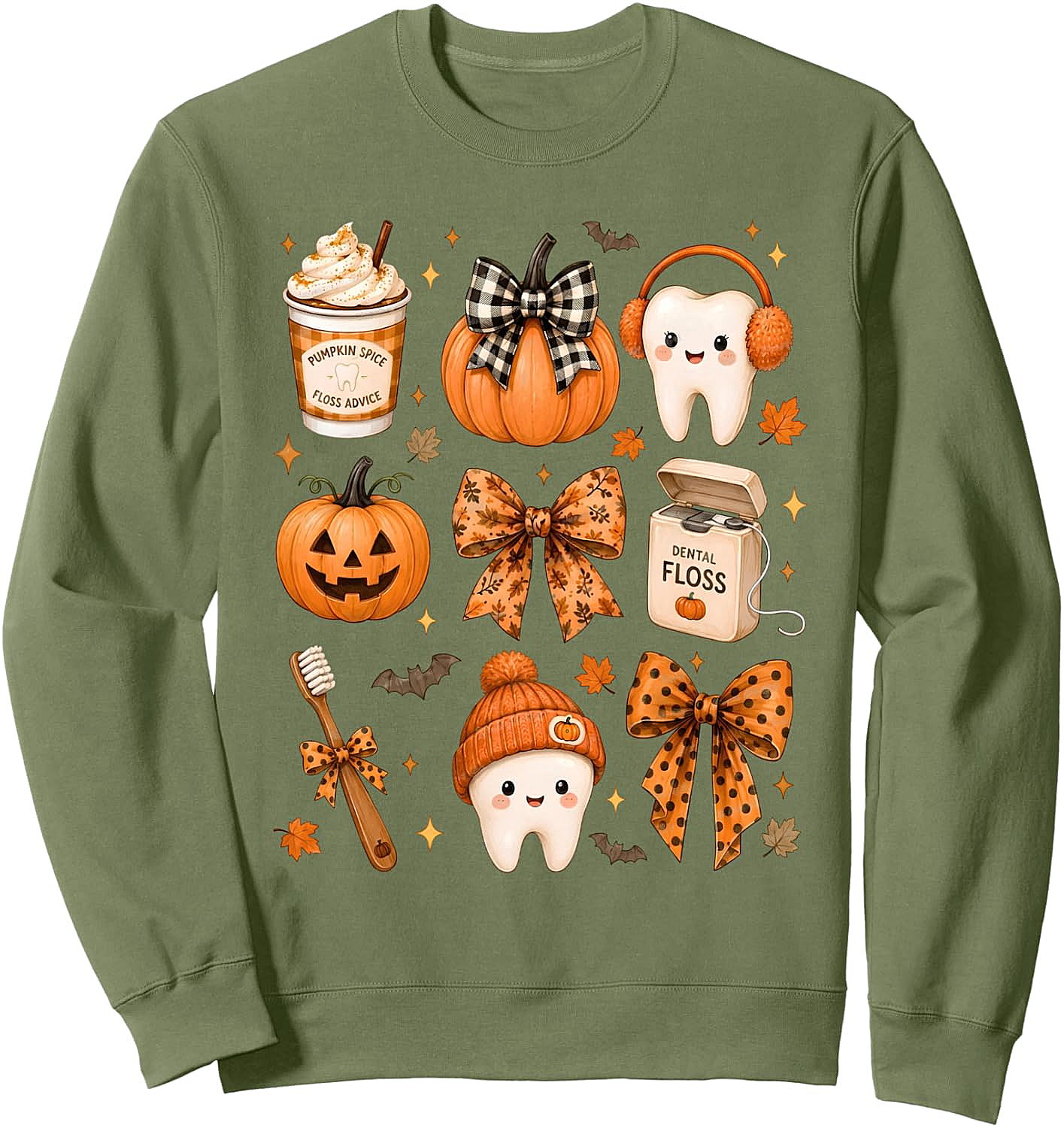Fall Dentist Halloween Tooth Pumpkin Bow Sweatshirt - Cozy Style