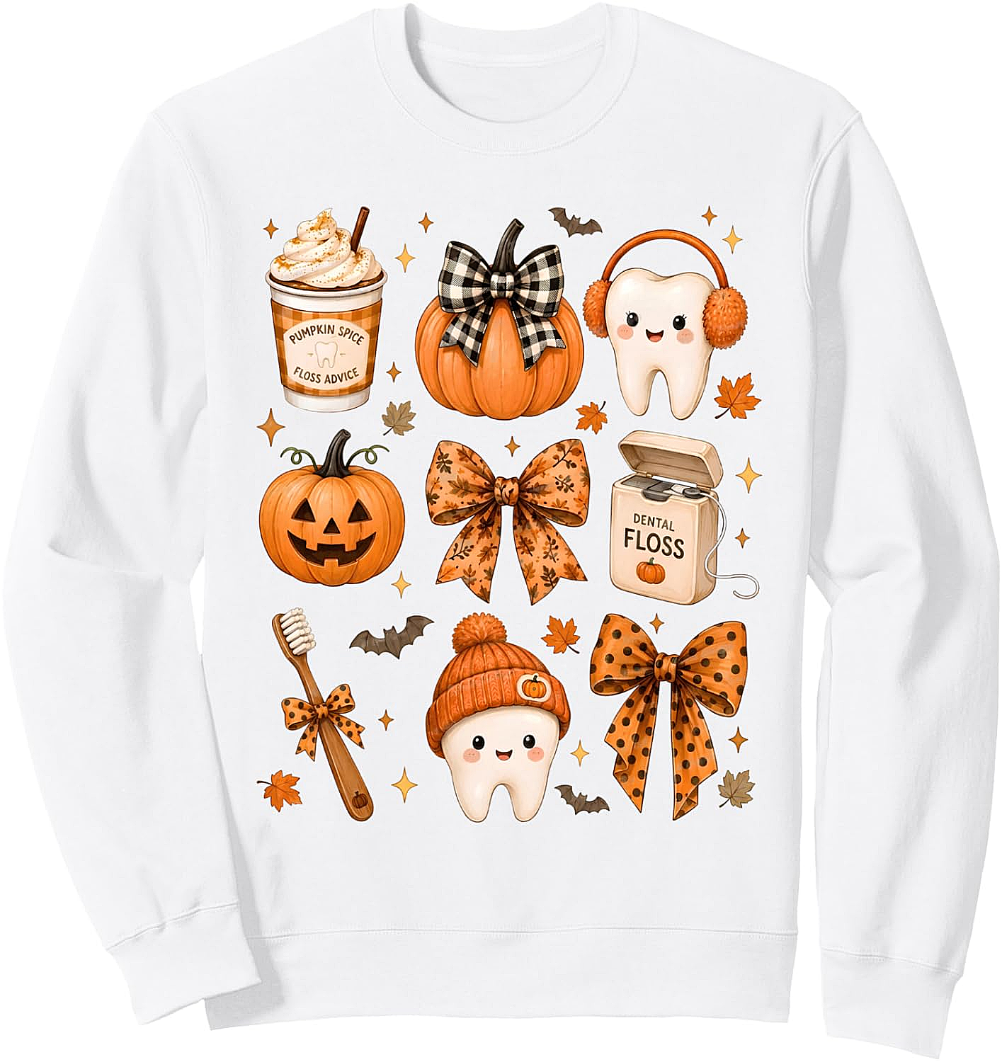 Fall Dentist Halloween Tooth Pumpkin Bow Sweatshirt - Cozy Style