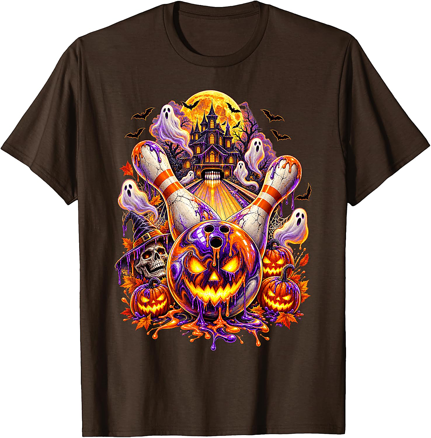 Halloween Bowling Ball Pumpkin Ghost T-Shirt | Spooky Tee