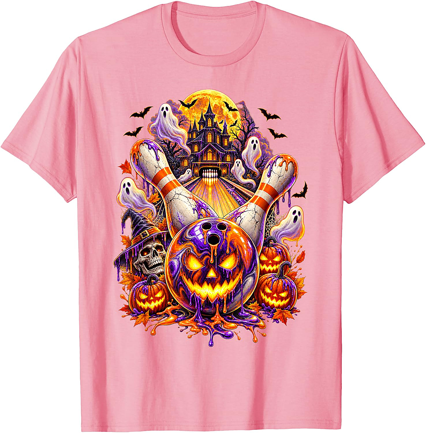 Halloween Bowling Ball Pumpkin Ghost T-Shirt | Spooky Tee