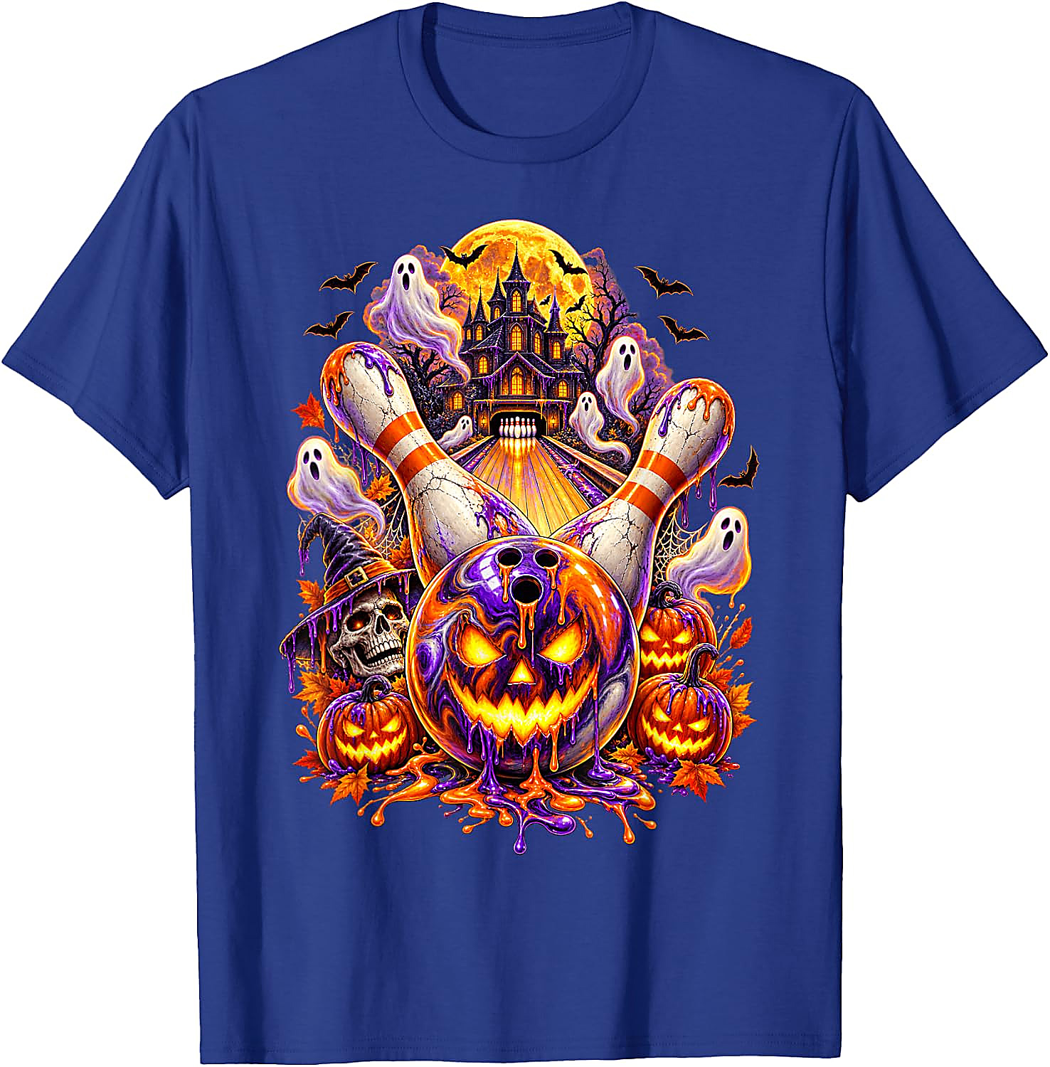 Halloween Bowling Ball Pumpkin Ghost T-Shirt | Spooky Tee