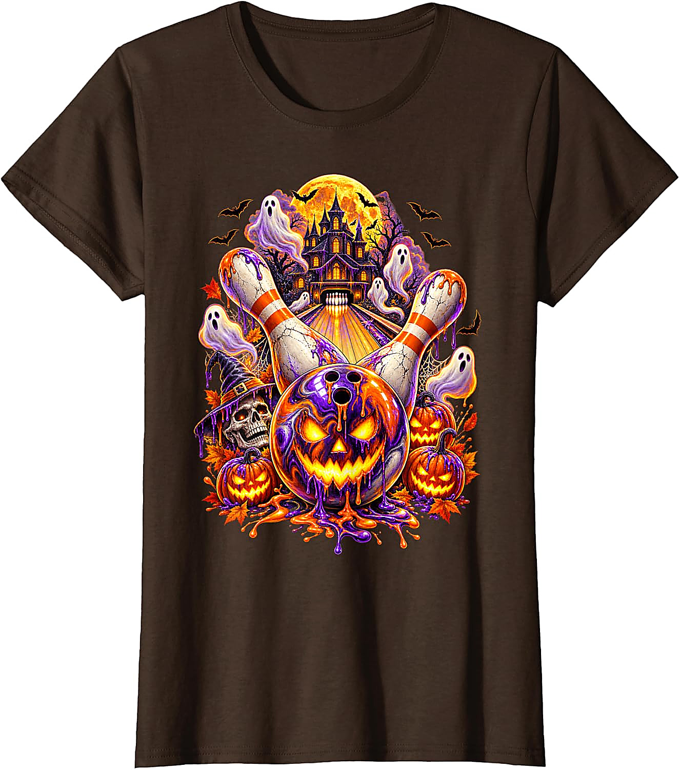 Halloween Bowling Ball Pumpkin Ghost T-Shirt | Spooky Tee
