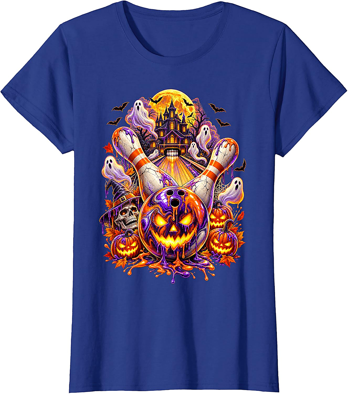 Halloween Bowling Ball Pumpkin Ghost T-Shirt | Spooky Tee