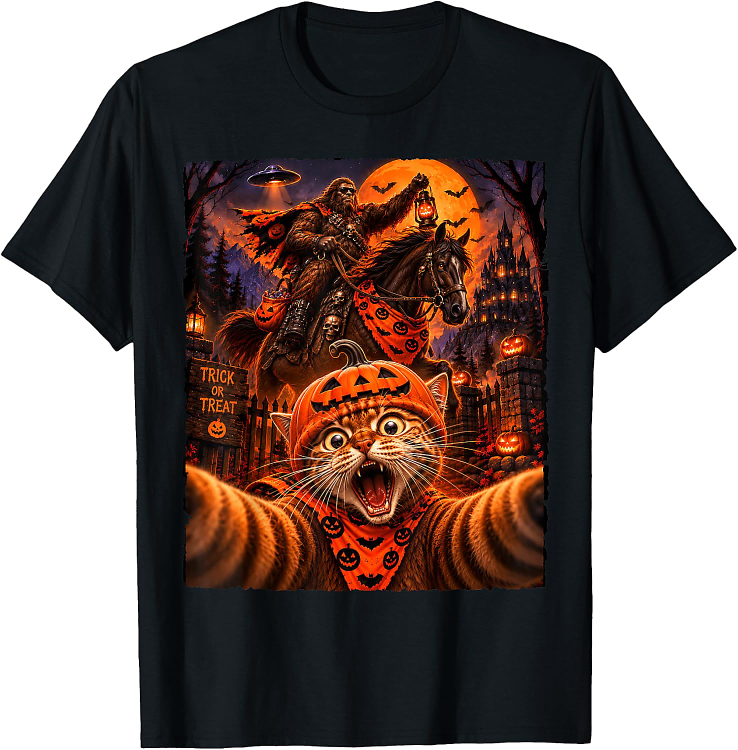 Sasquatch Cat Selfie Halloween T-Shirt | Funny Spooky Tee