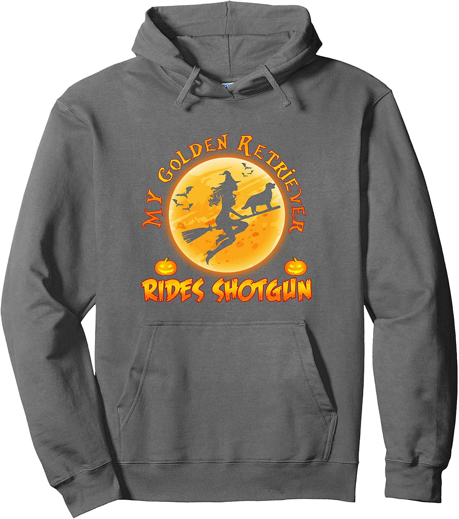Golden Retriever Rides Shotgun Witch Dog Halloween Hoodie