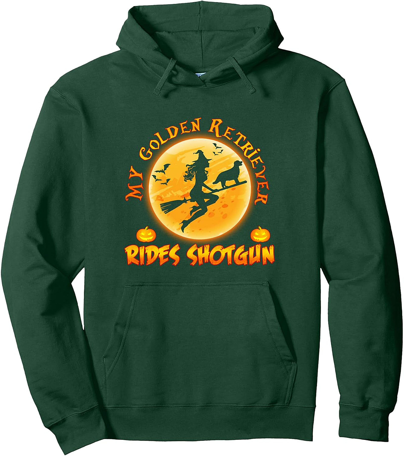 Golden Retriever Rides Shotgun Witch Dog Halloween Hoodie