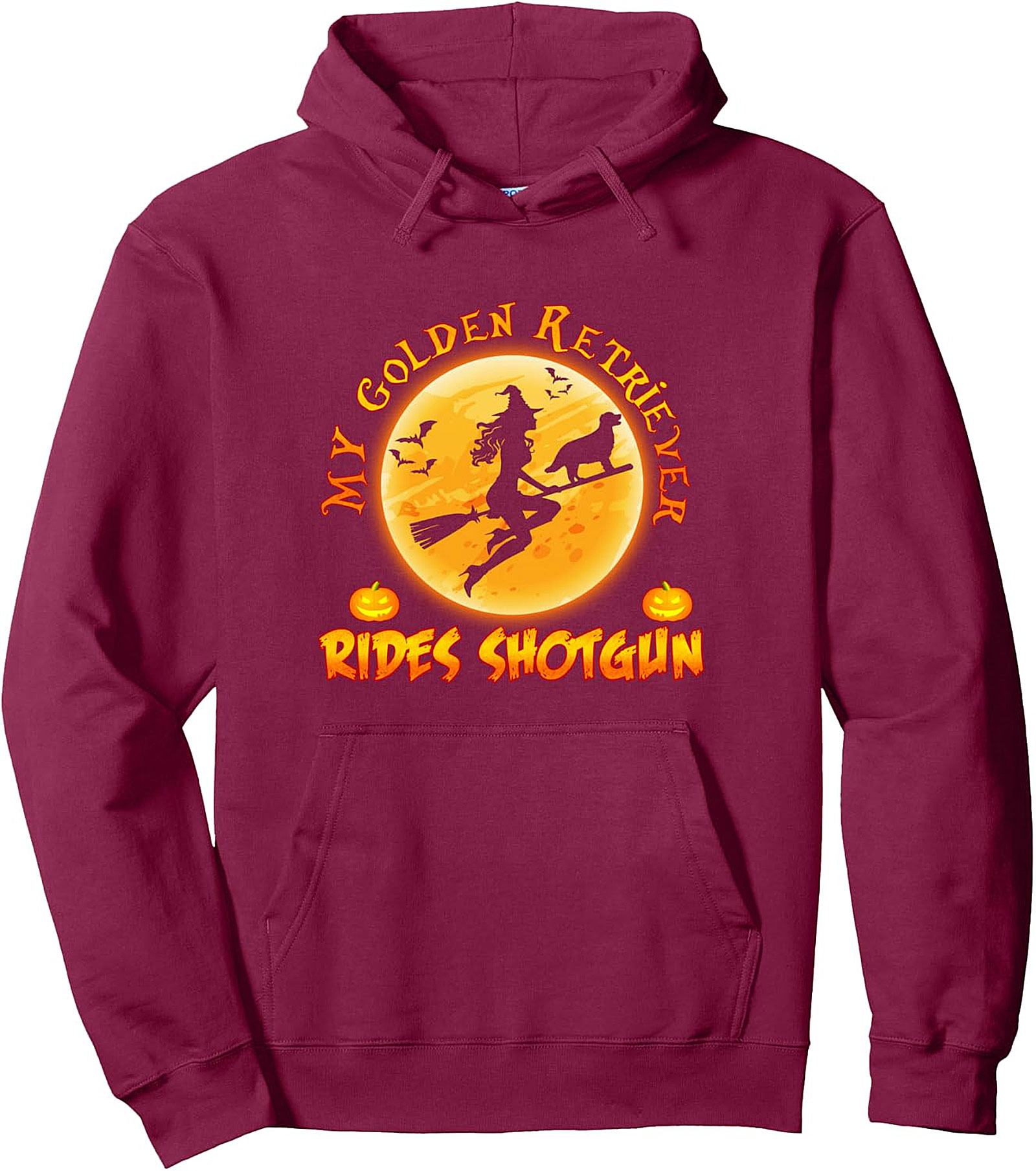 Golden Retriever Rides Shotgun Witch Dog Halloween Hoodie