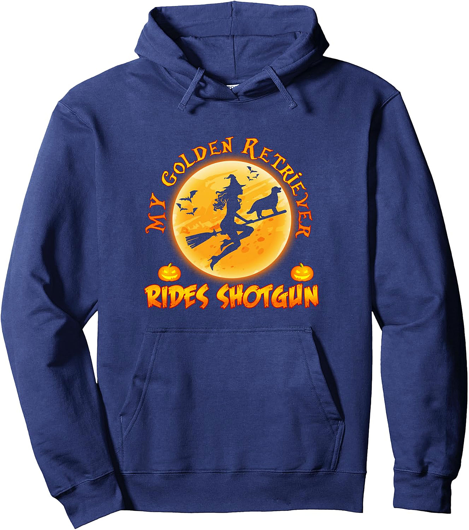 Golden Retriever Rides Shotgun Witch Dog Halloween Hoodie