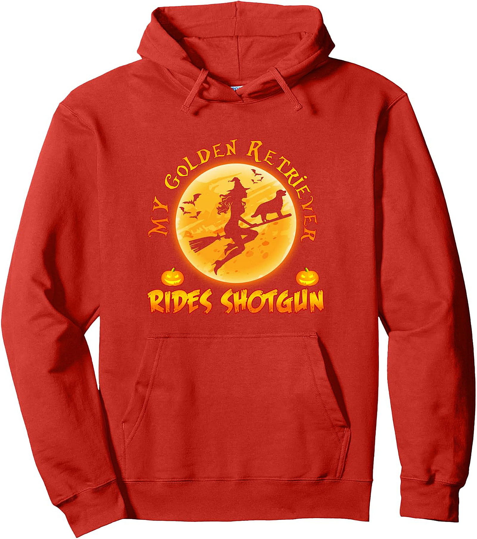 Golden Retriever Rides Shotgun Witch Dog Halloween Hoodie