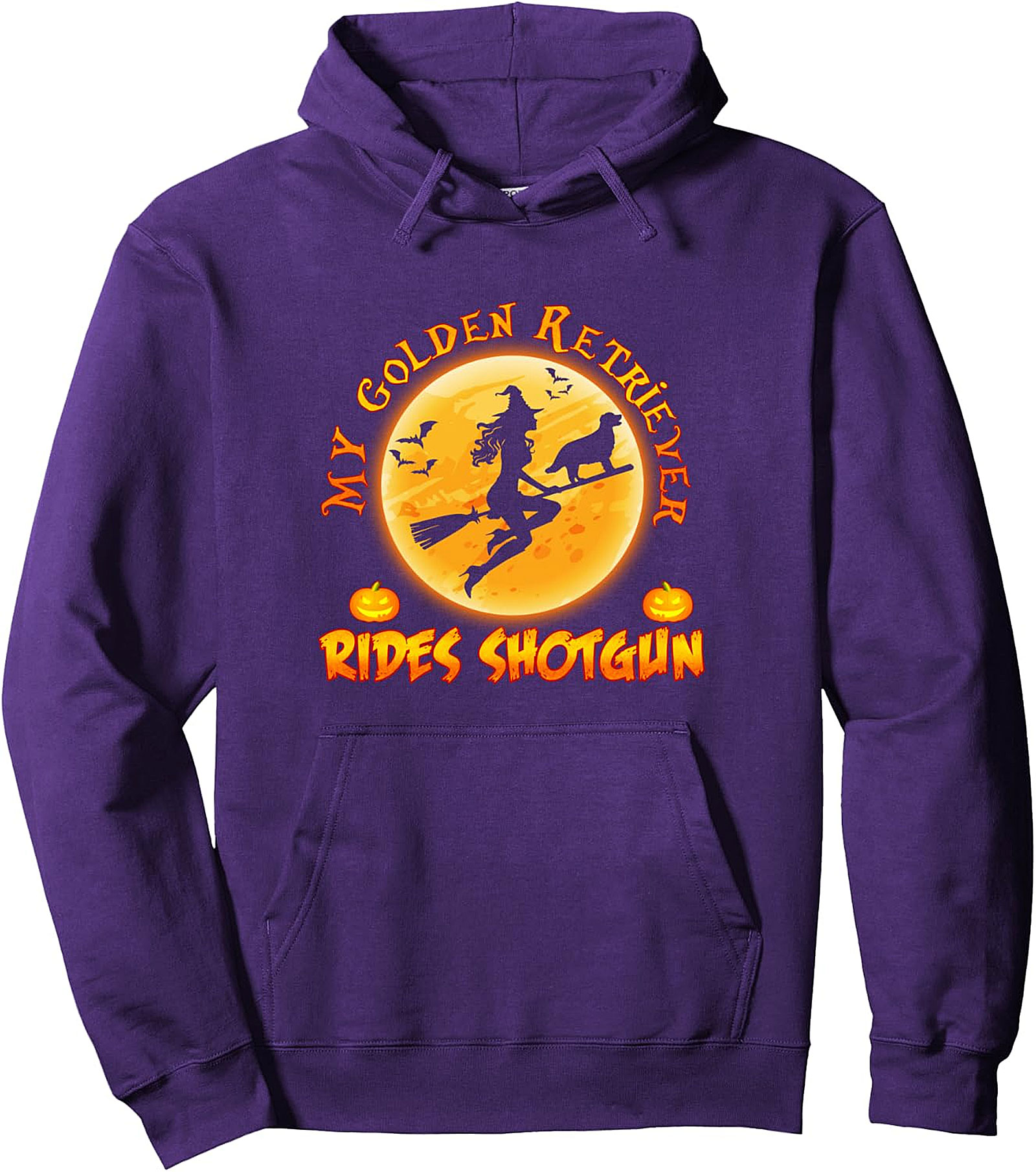 Golden Retriever Rides Shotgun Witch Dog Halloween Hoodie
