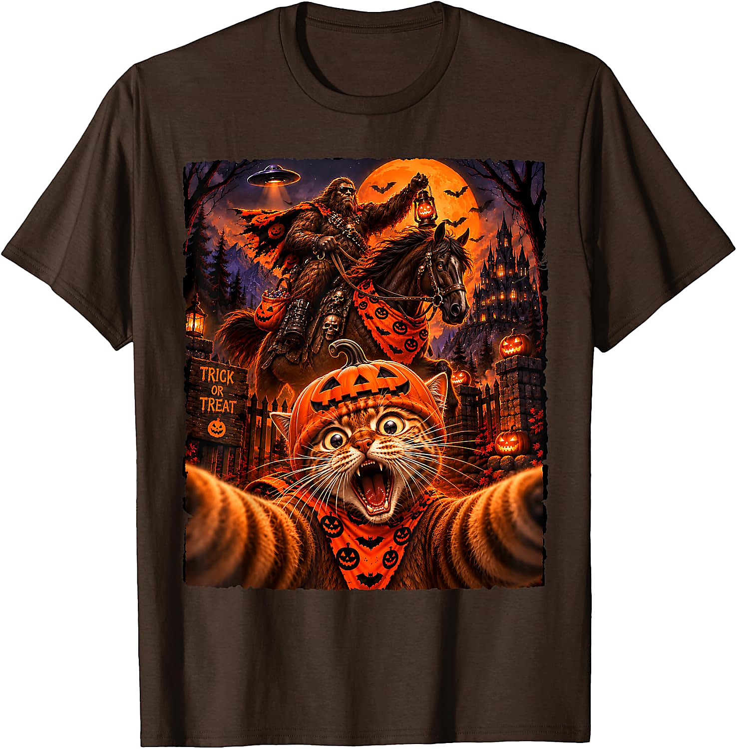 Sasquatch Cat Selfie Halloween T-Shirt | Funny Spooky Tee