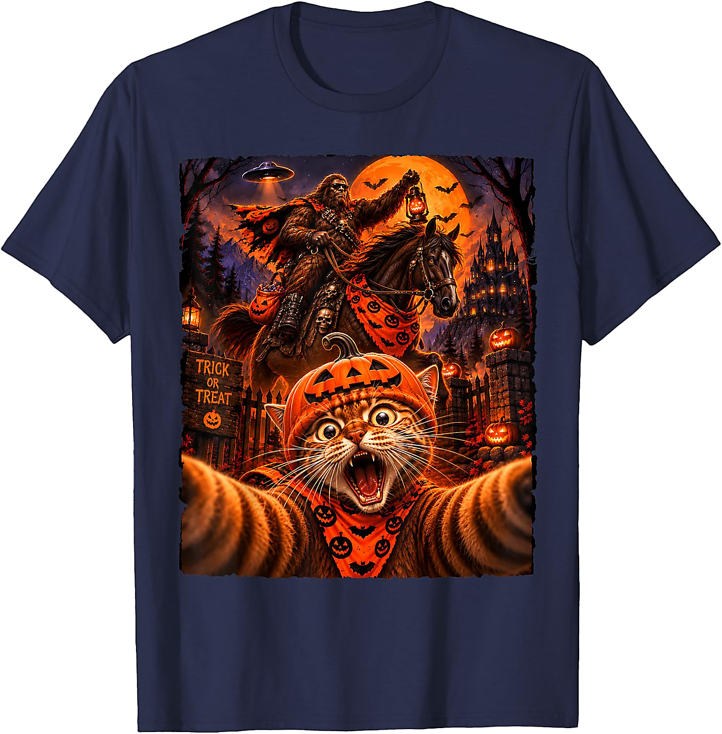 Sasquatch Cat Selfie Halloween T-Shirt | Funny Spooky Tee