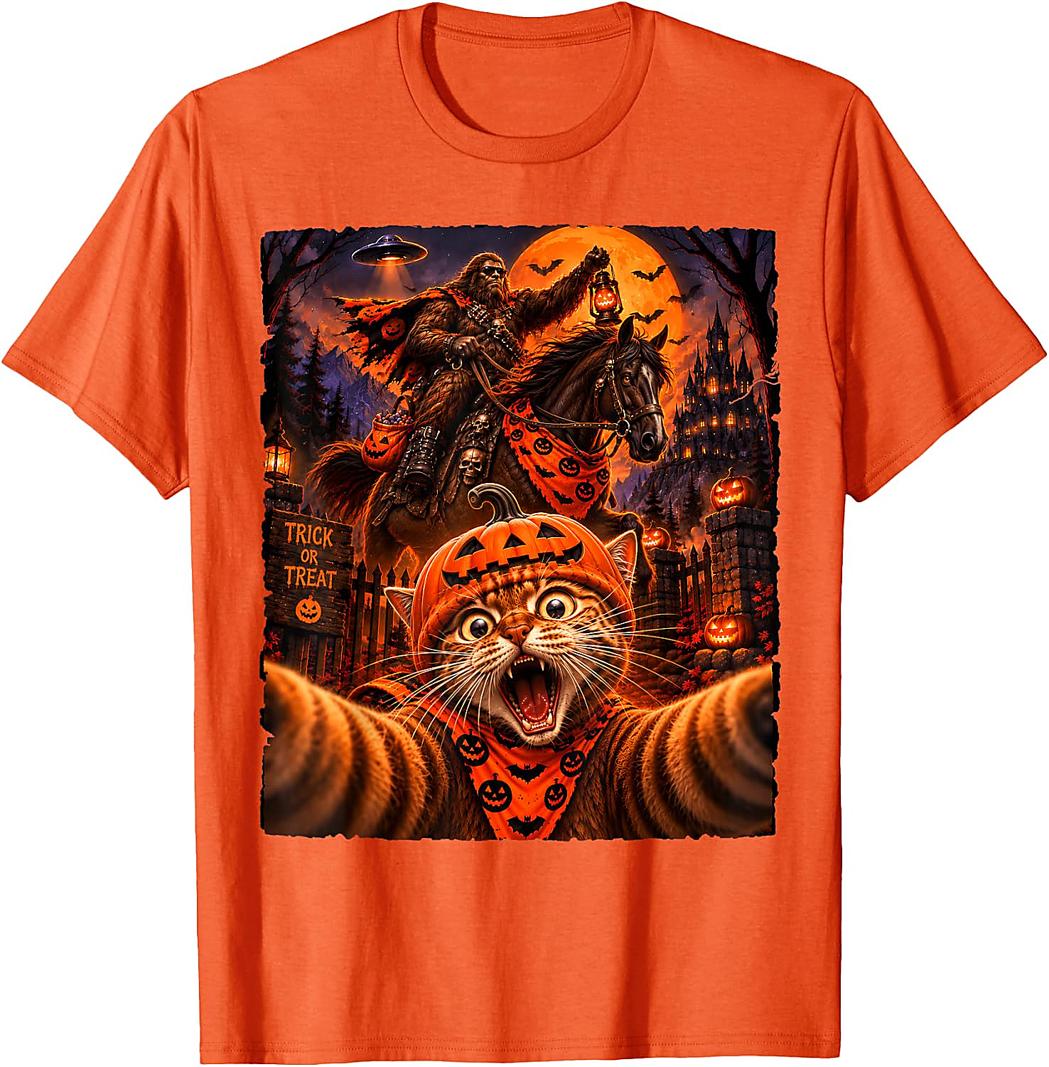 Sasquatch Cat Selfie Halloween T-Shirt | Funny Spooky Tee