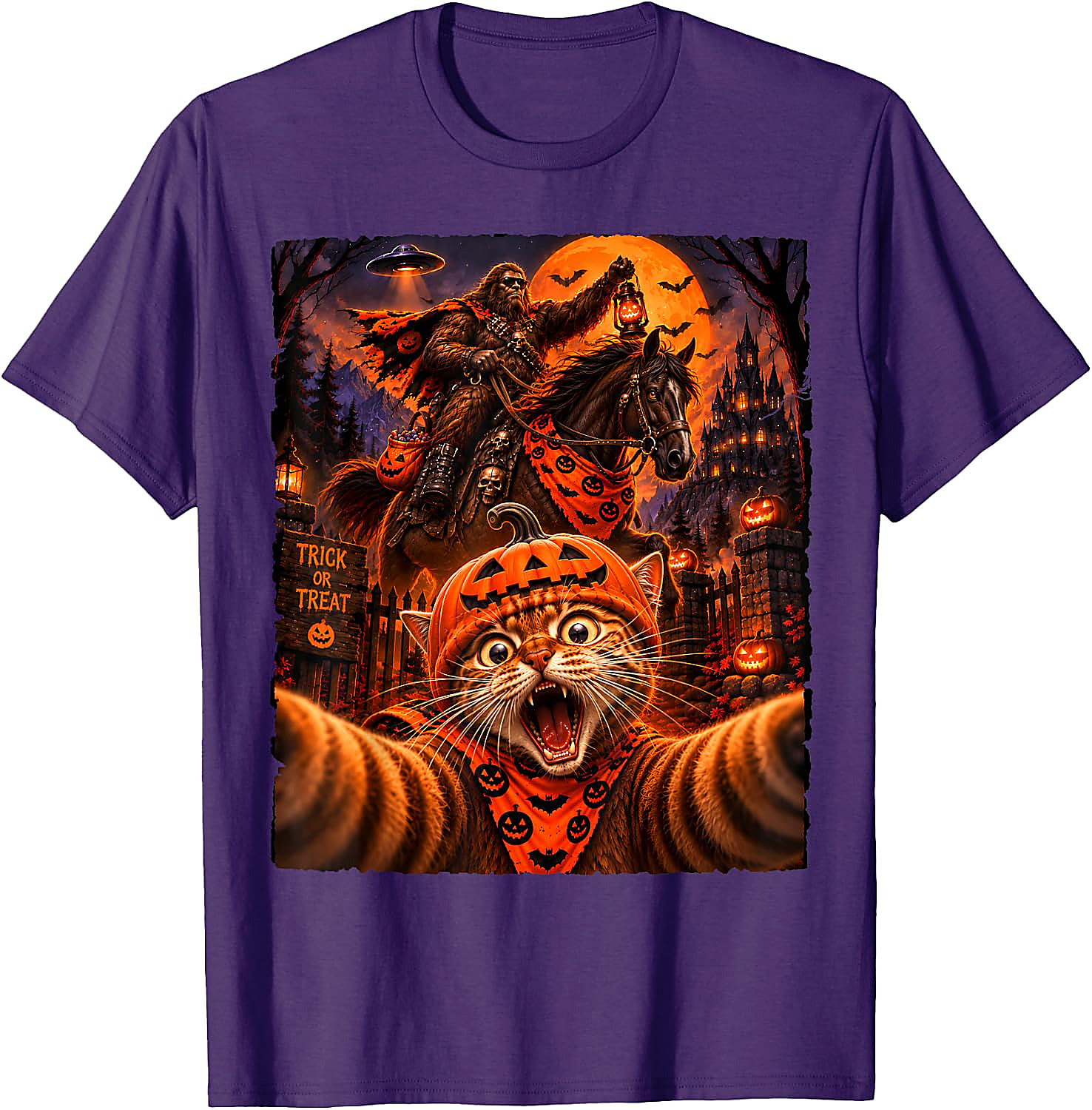 Sasquatch Cat Selfie Halloween T-Shirt | Funny Spooky Tee