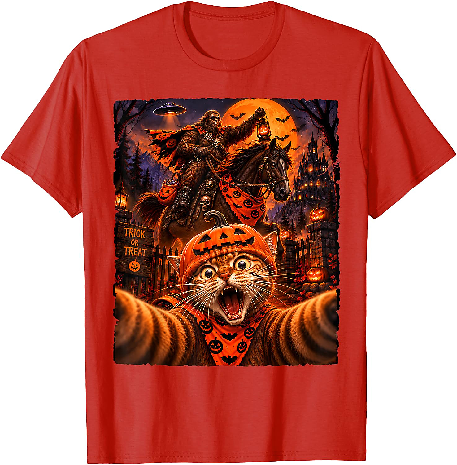 Sasquatch Cat Selfie Halloween T-Shirt | Funny Spooky Tee