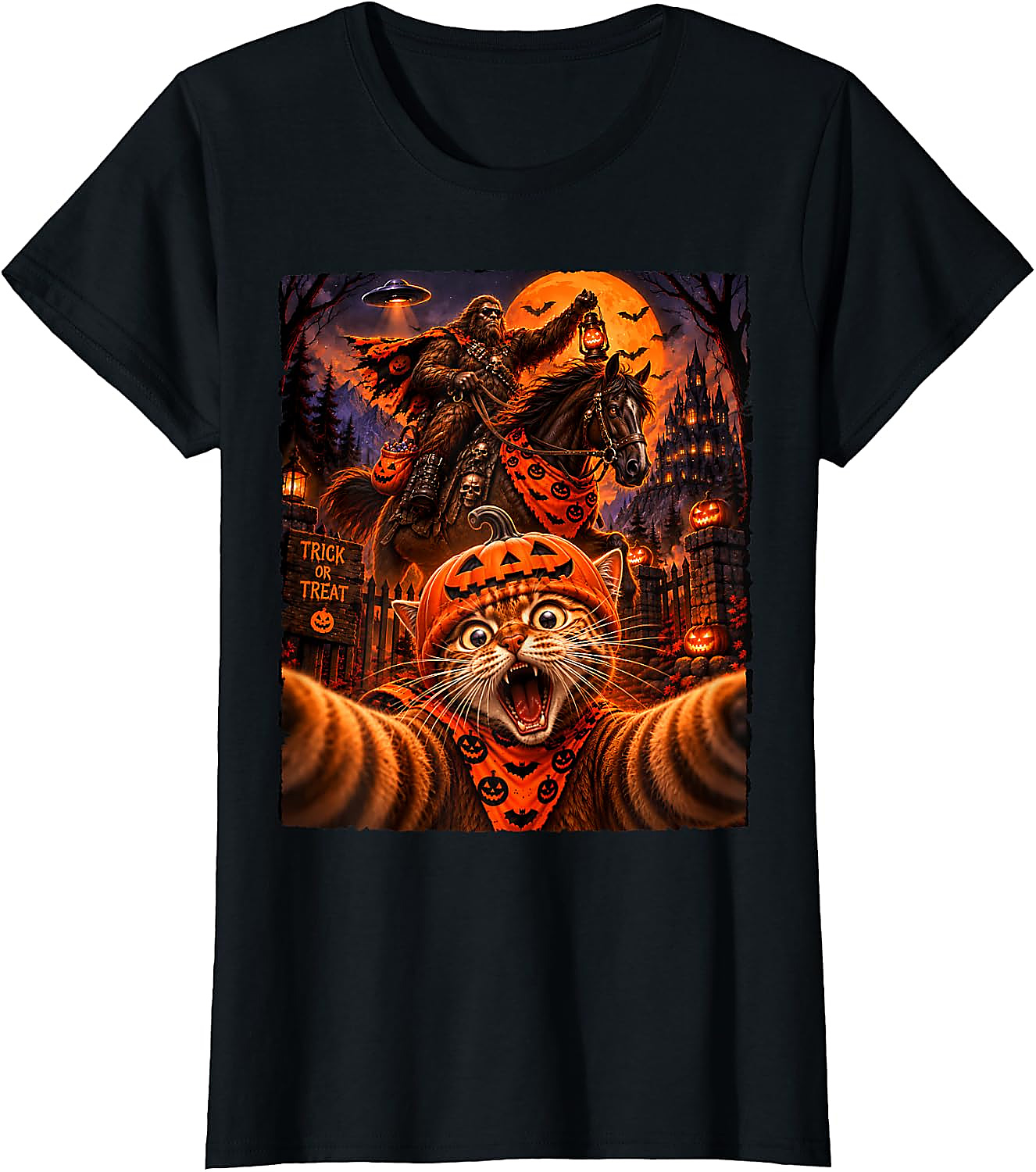 Sasquatch Cat Selfie Halloween T-Shirt | Funny Spooky Tee